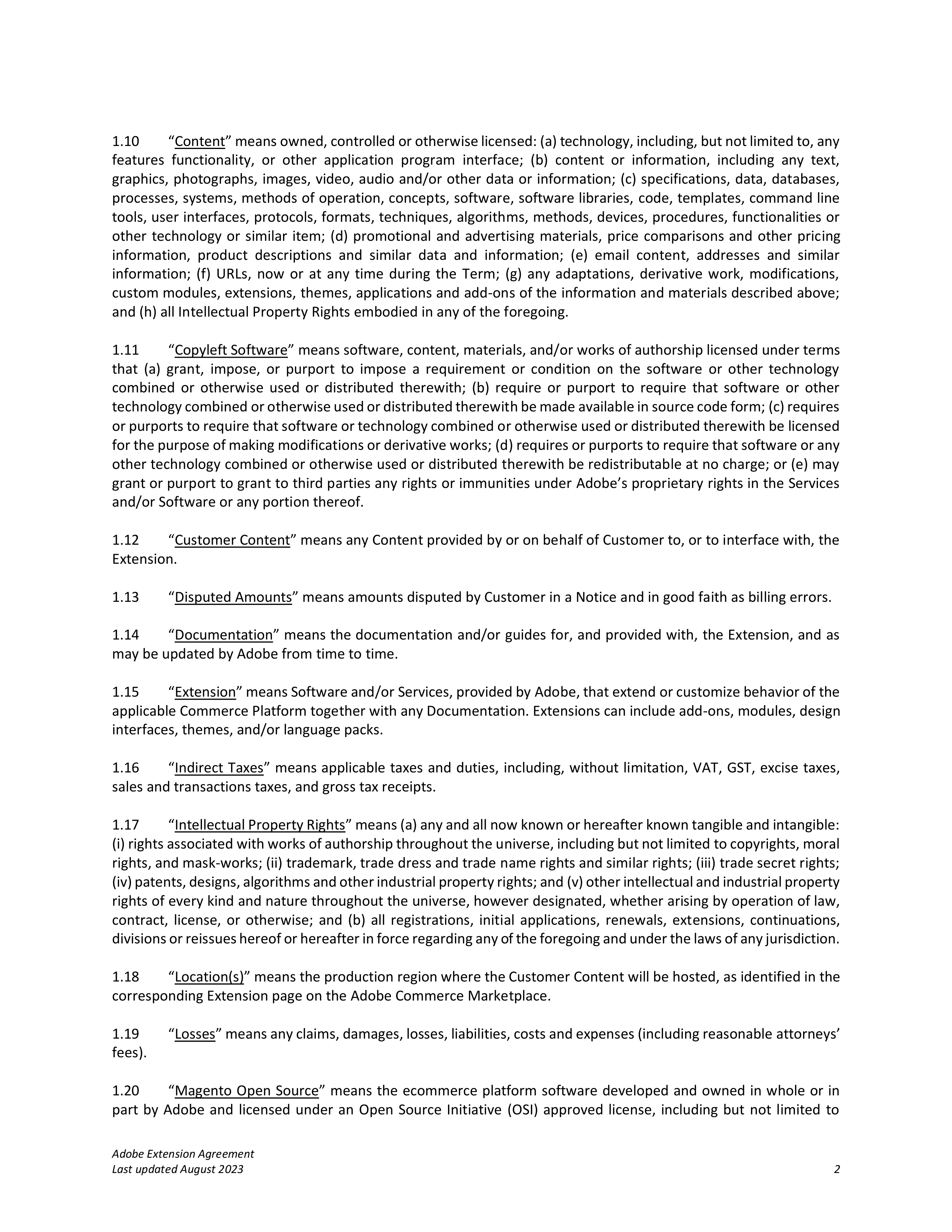 Adobe Commerce Extension Agreement — page 2