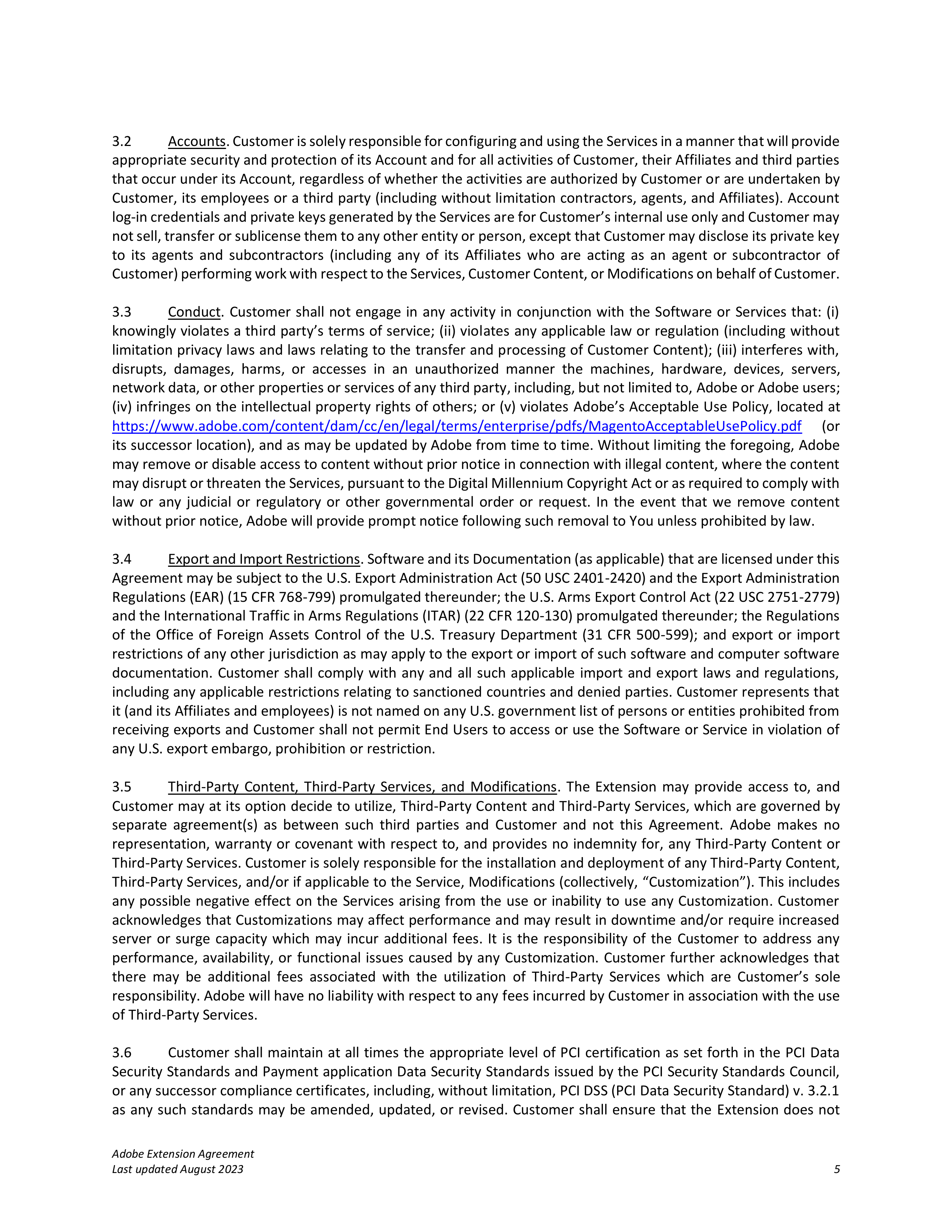 Adobe Commerce Extension Agreement — page 5