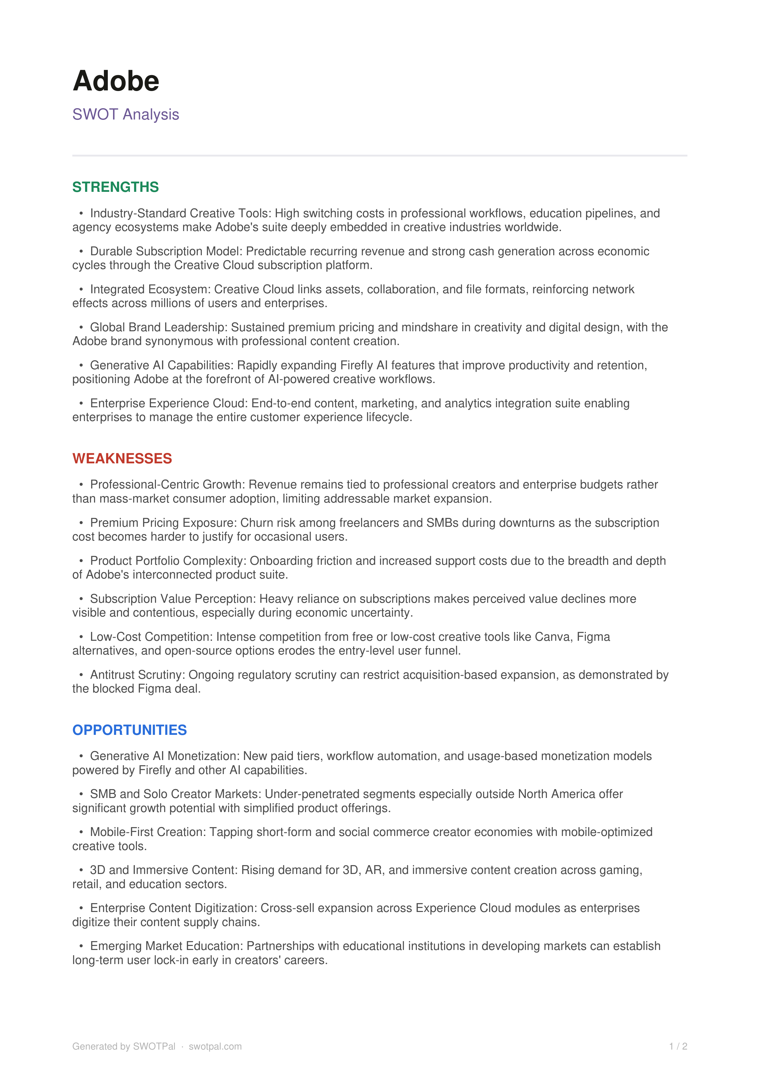Adobe Swot Analysis  — page 1