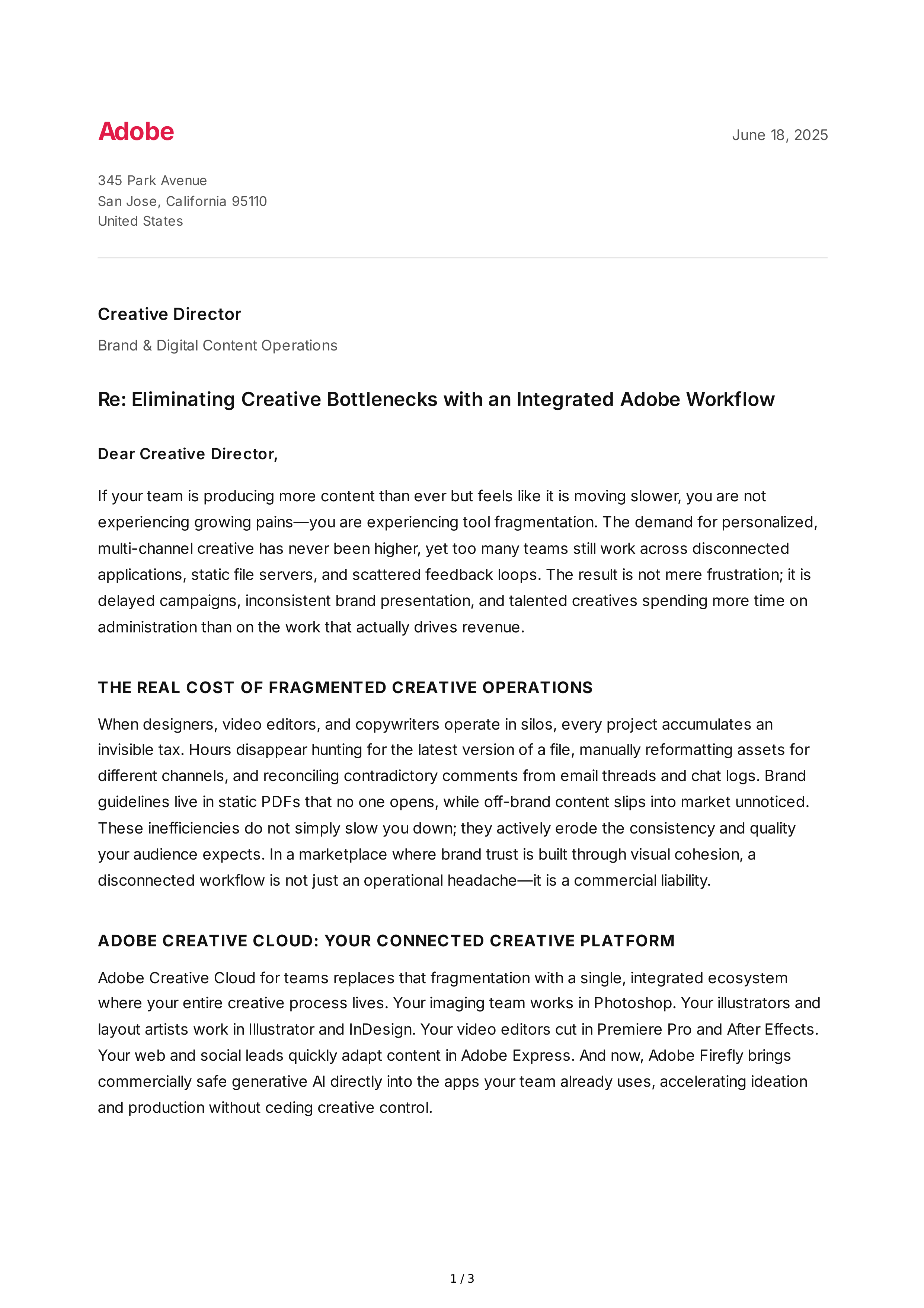 Adobe Creative Cloud Sales Letter — page 1