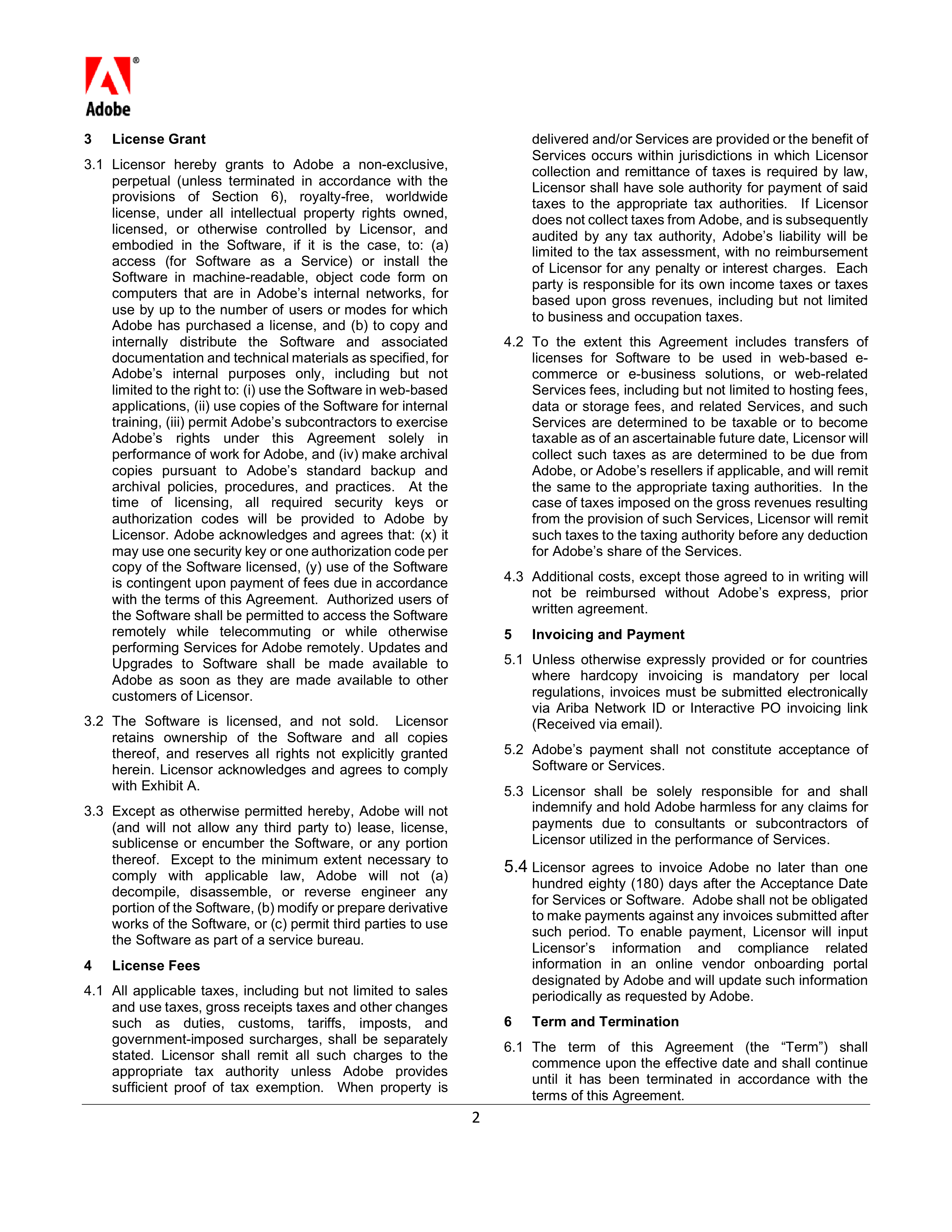 Adobe Software License Agreement — page 2
