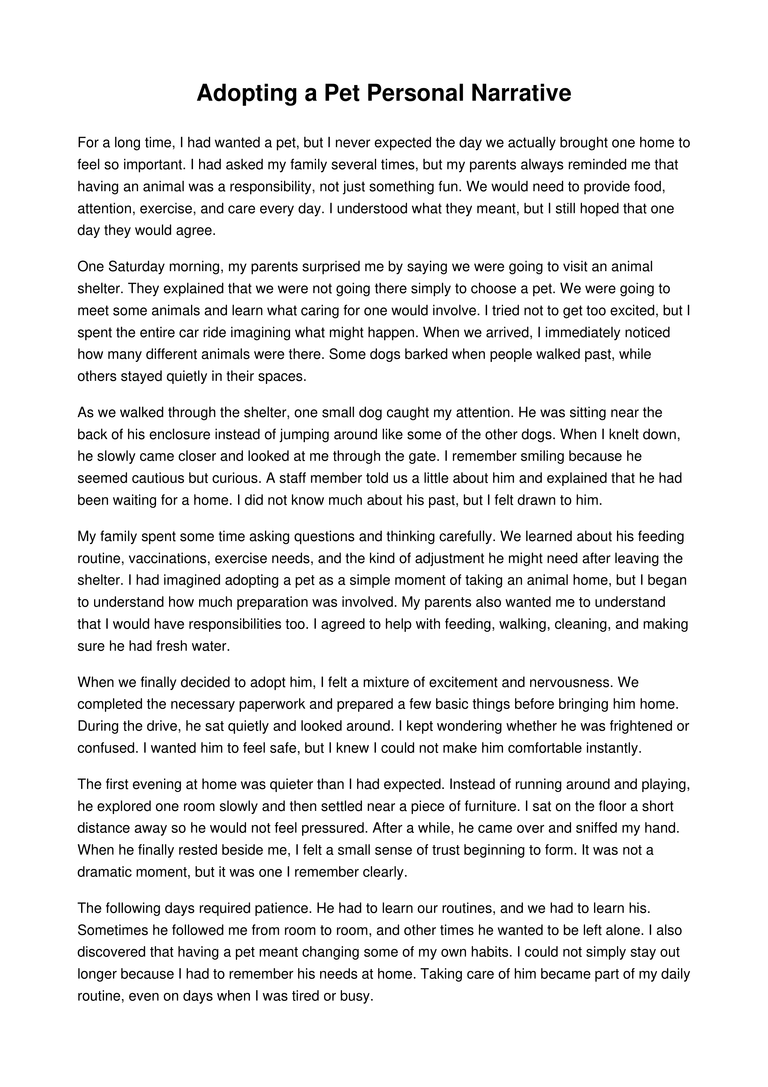 Adopting a Pet Personal Narrative — page 1