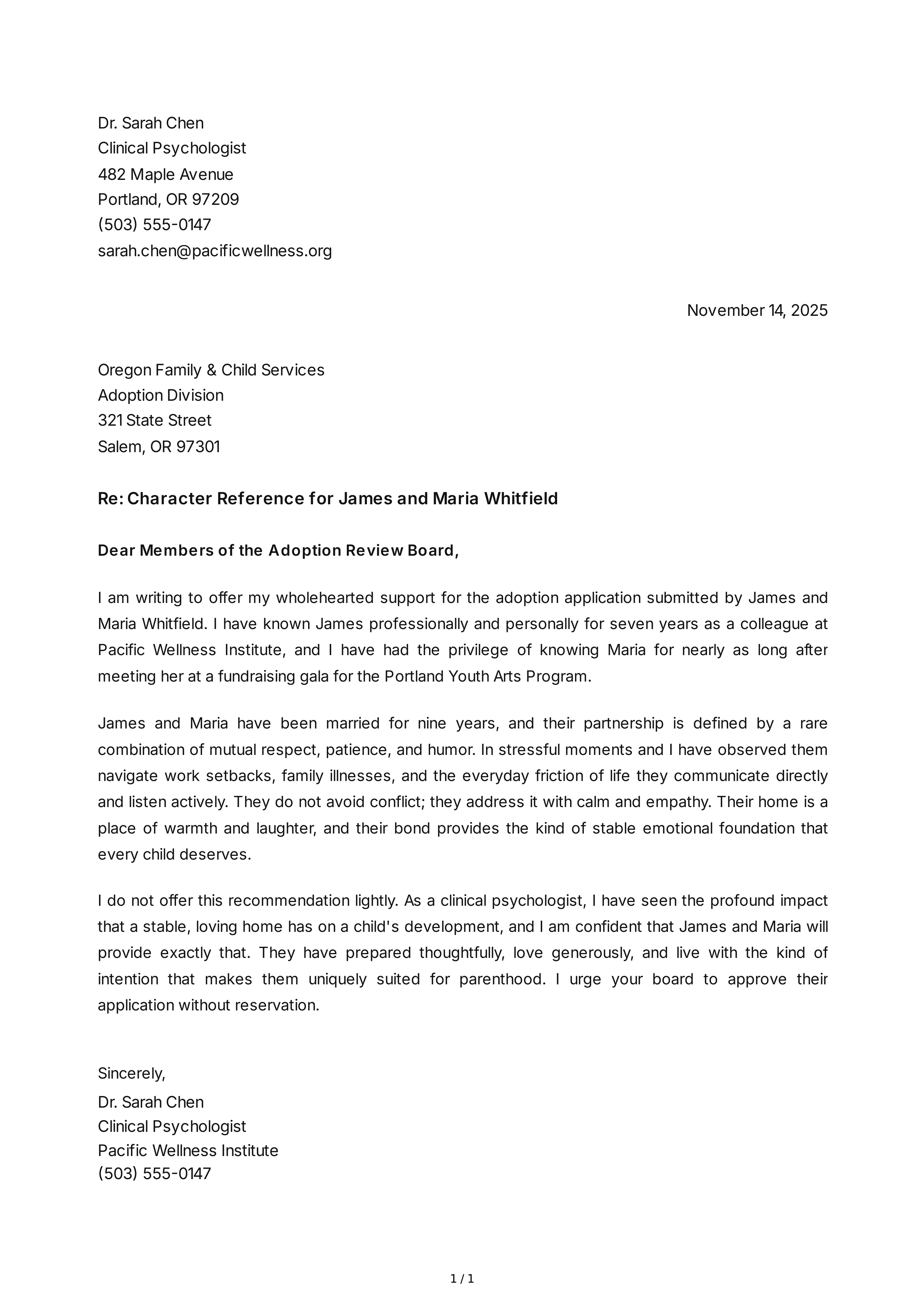 Adoption Reference Letter — page 1