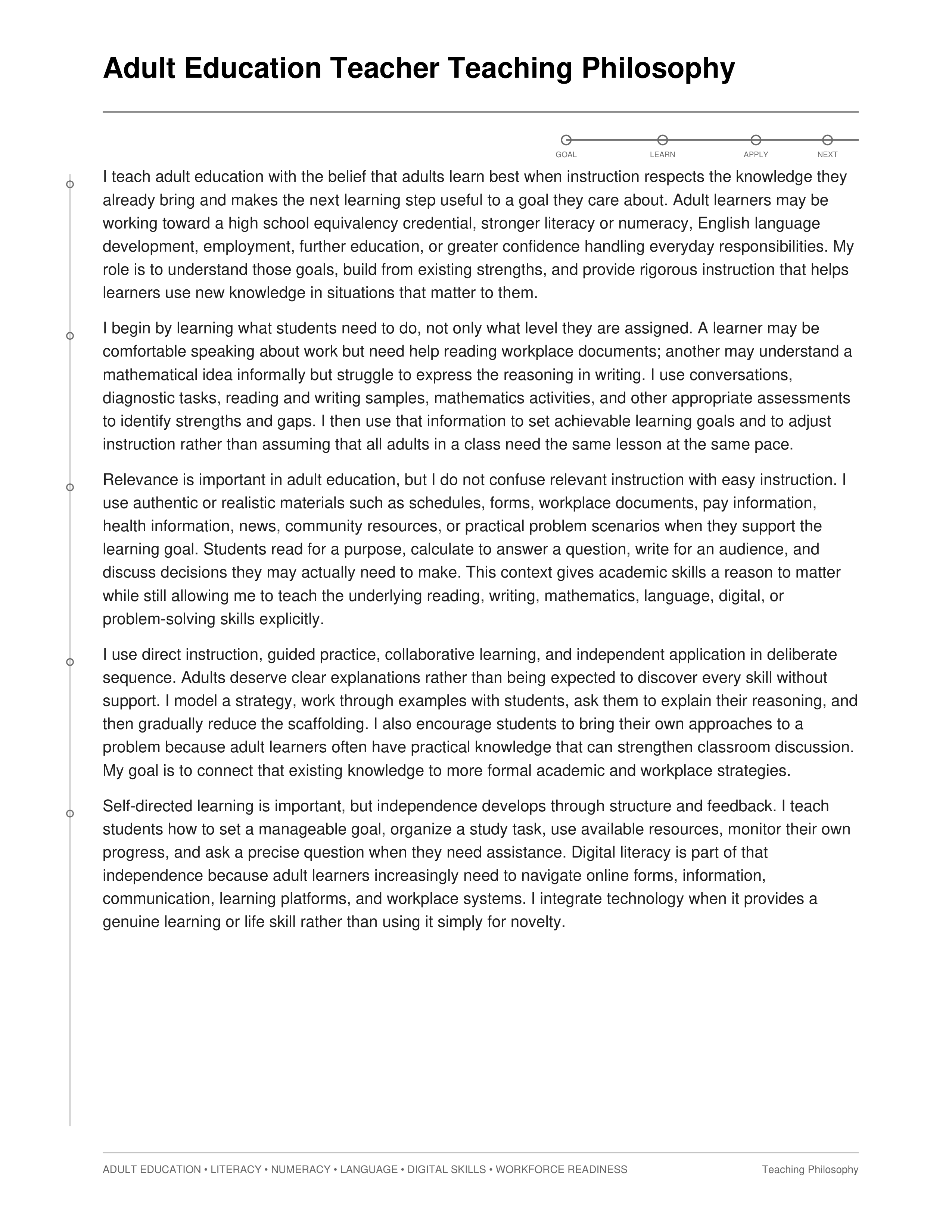 Adult Education Teacher Teaching Philosophy — page 1