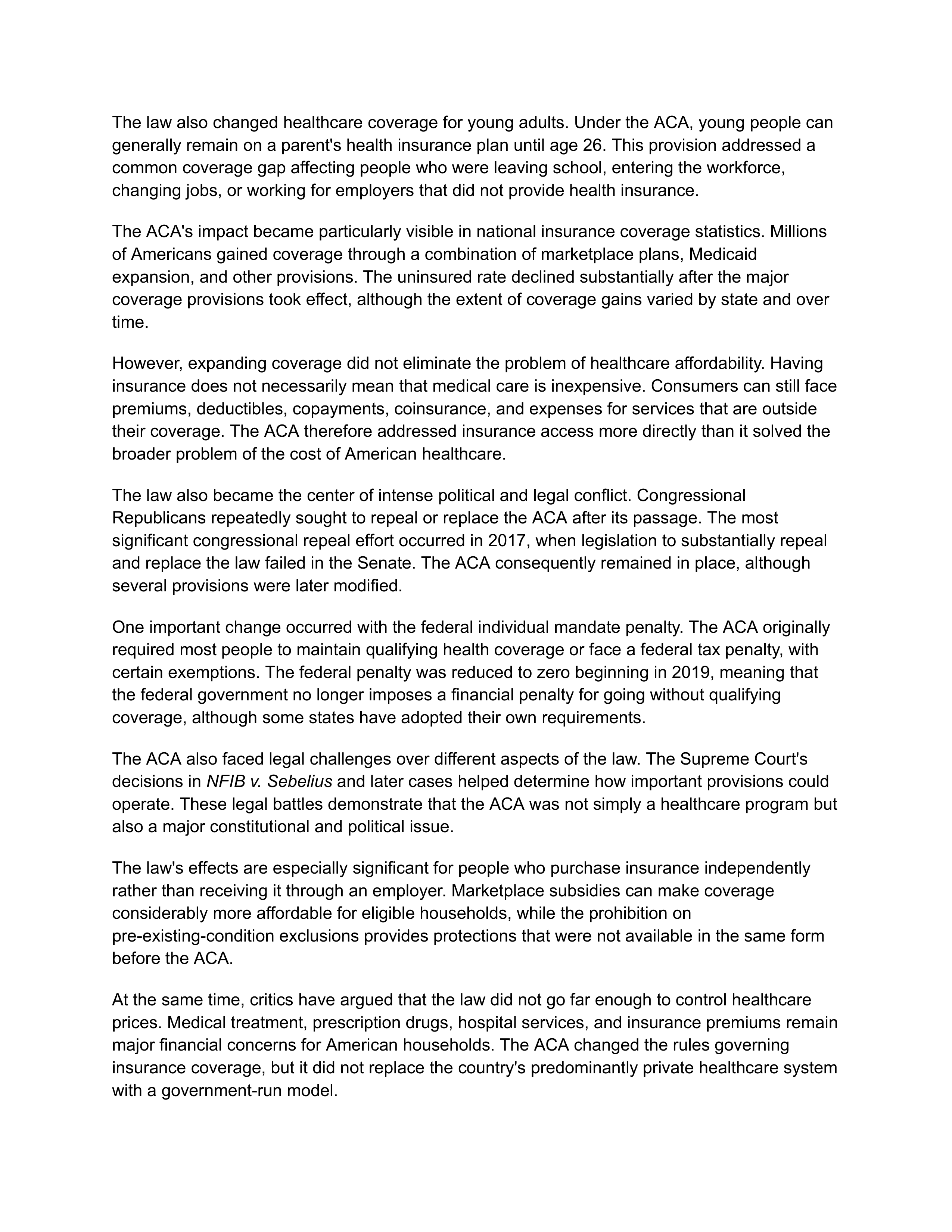 Affordable Care Act Essay — page 2