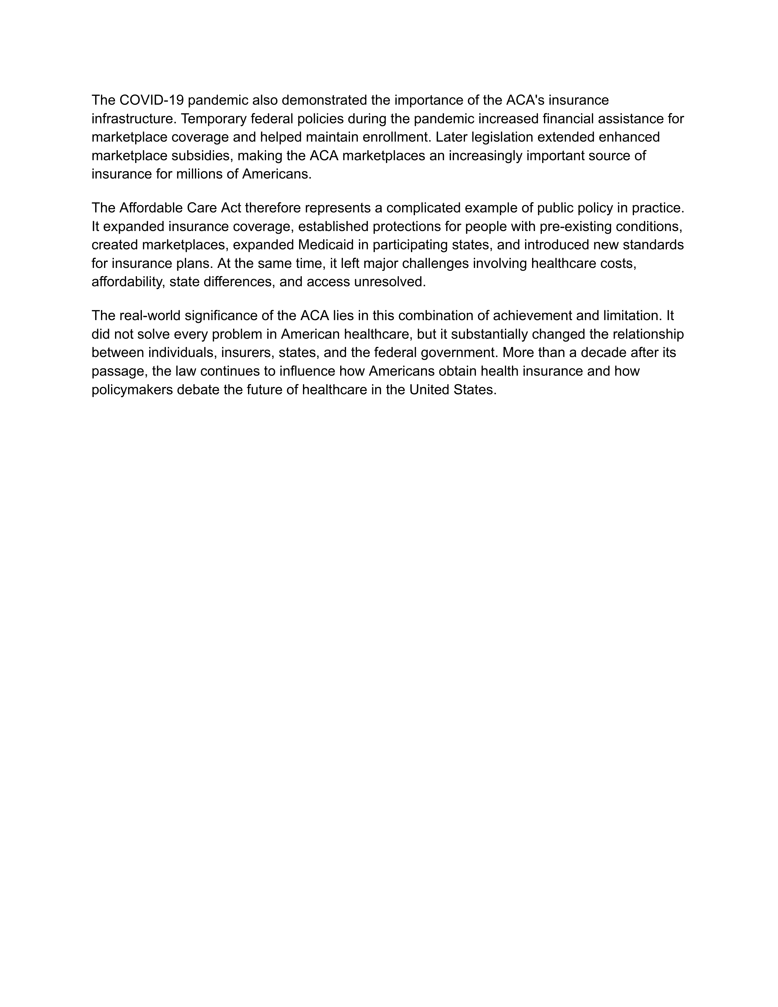 Affordable Care Act Essay — page 3