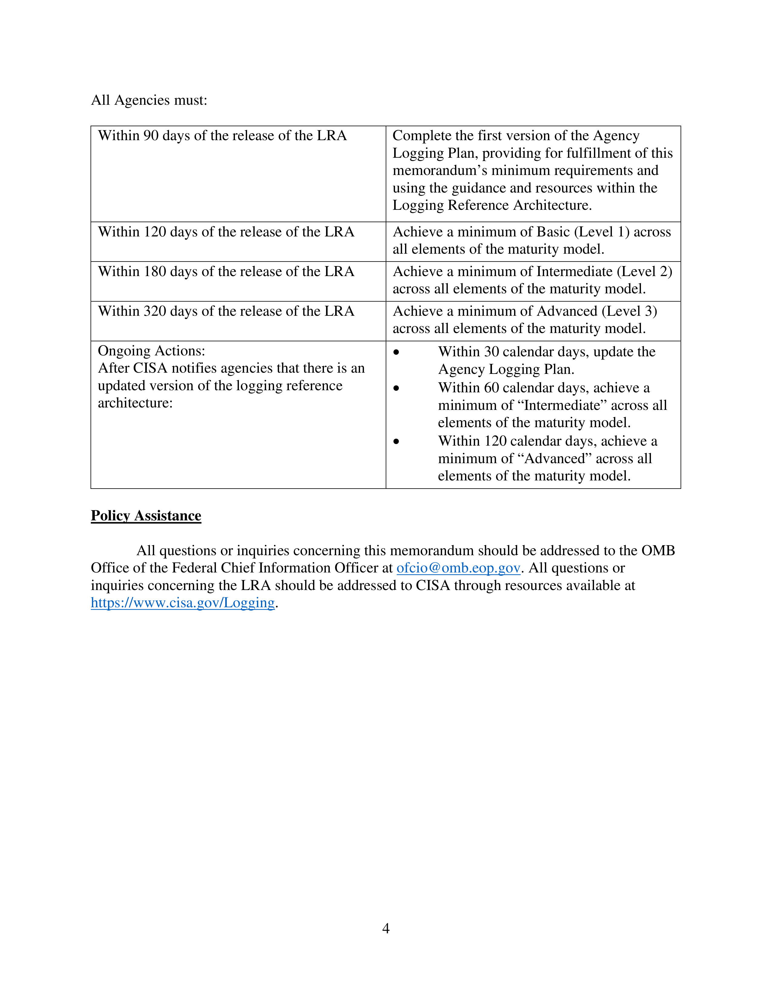 Agency Logging and Network Visibility Memo — page 4