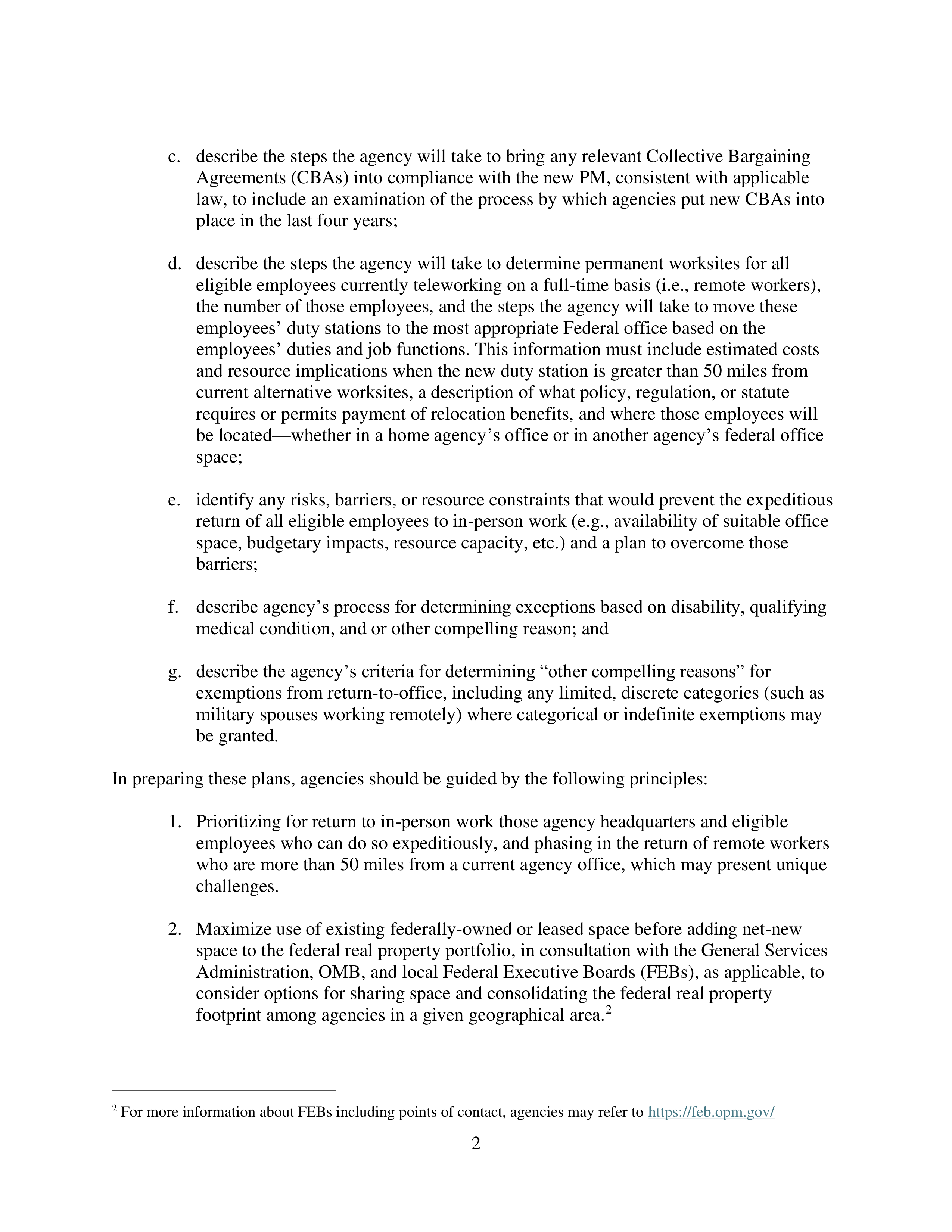Agency Return to Office Implementation Plans Memo — page 2