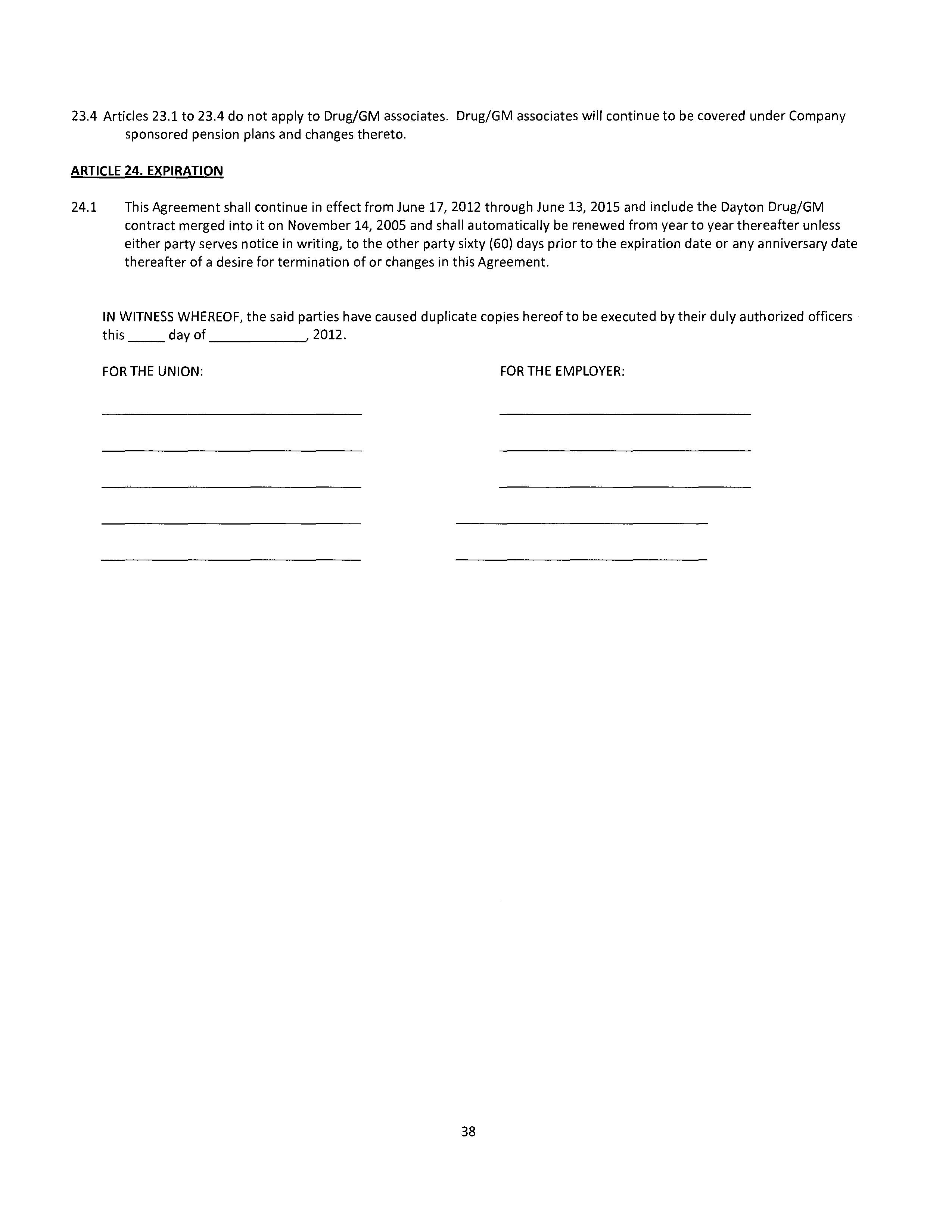 Agreement Between THE KROGER and DAYTON STORES — page 39
