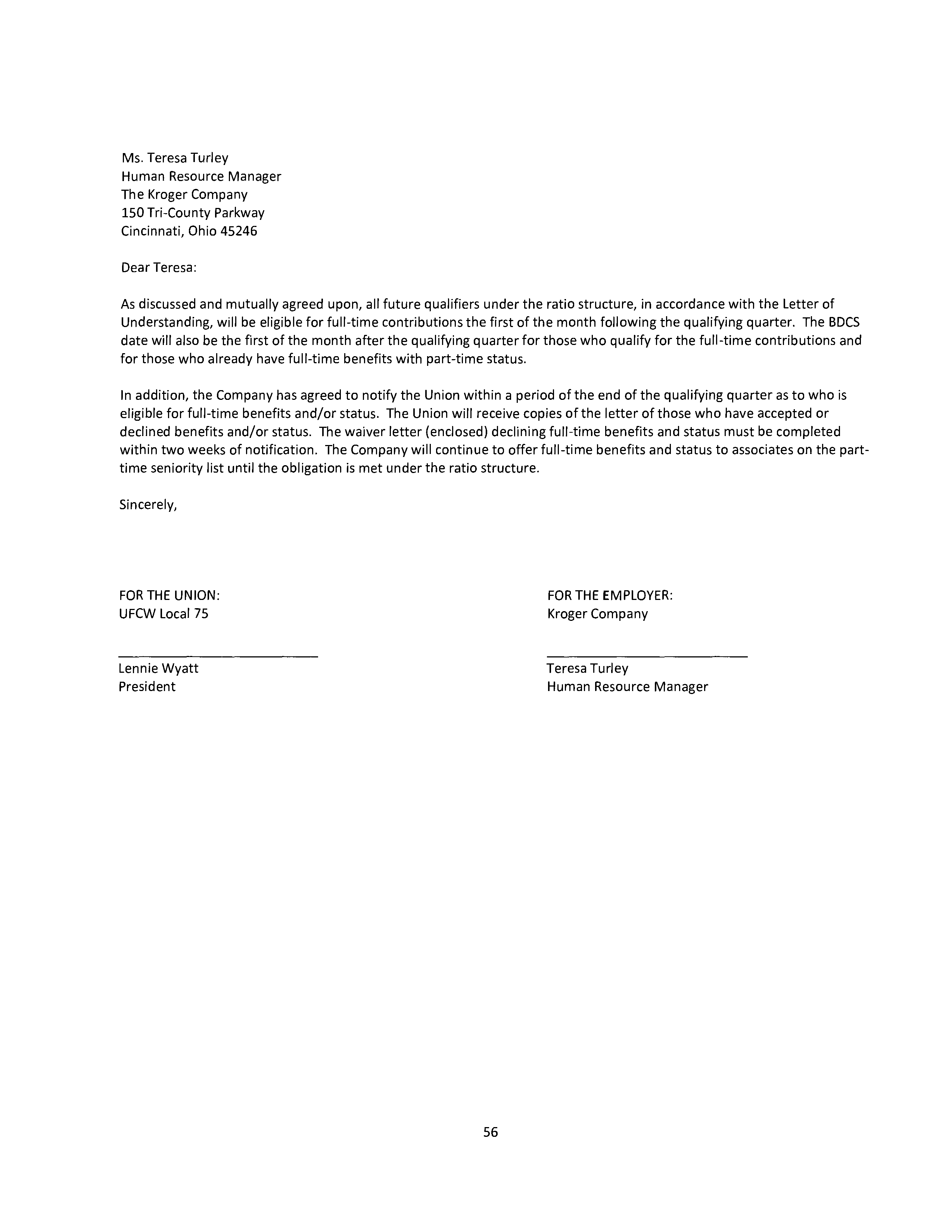 Agreement Between THE KROGER and DAYTON STORES — page 57
