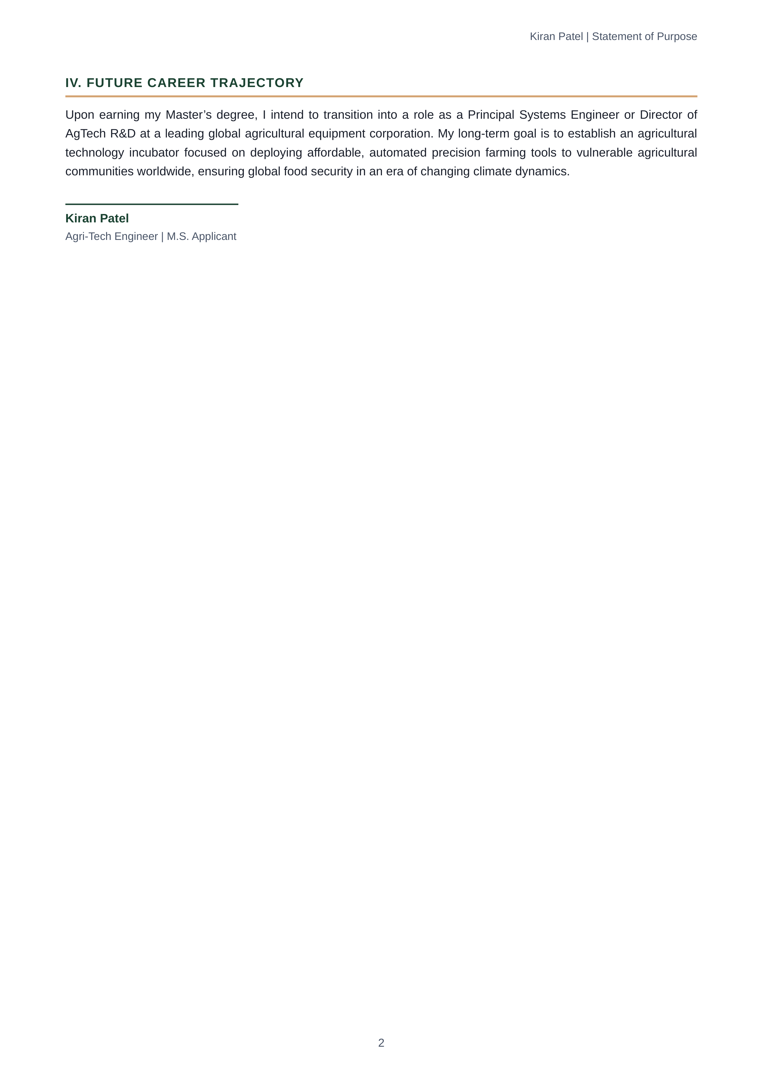 Agricultural Engineering Statement of Purpose — page 2