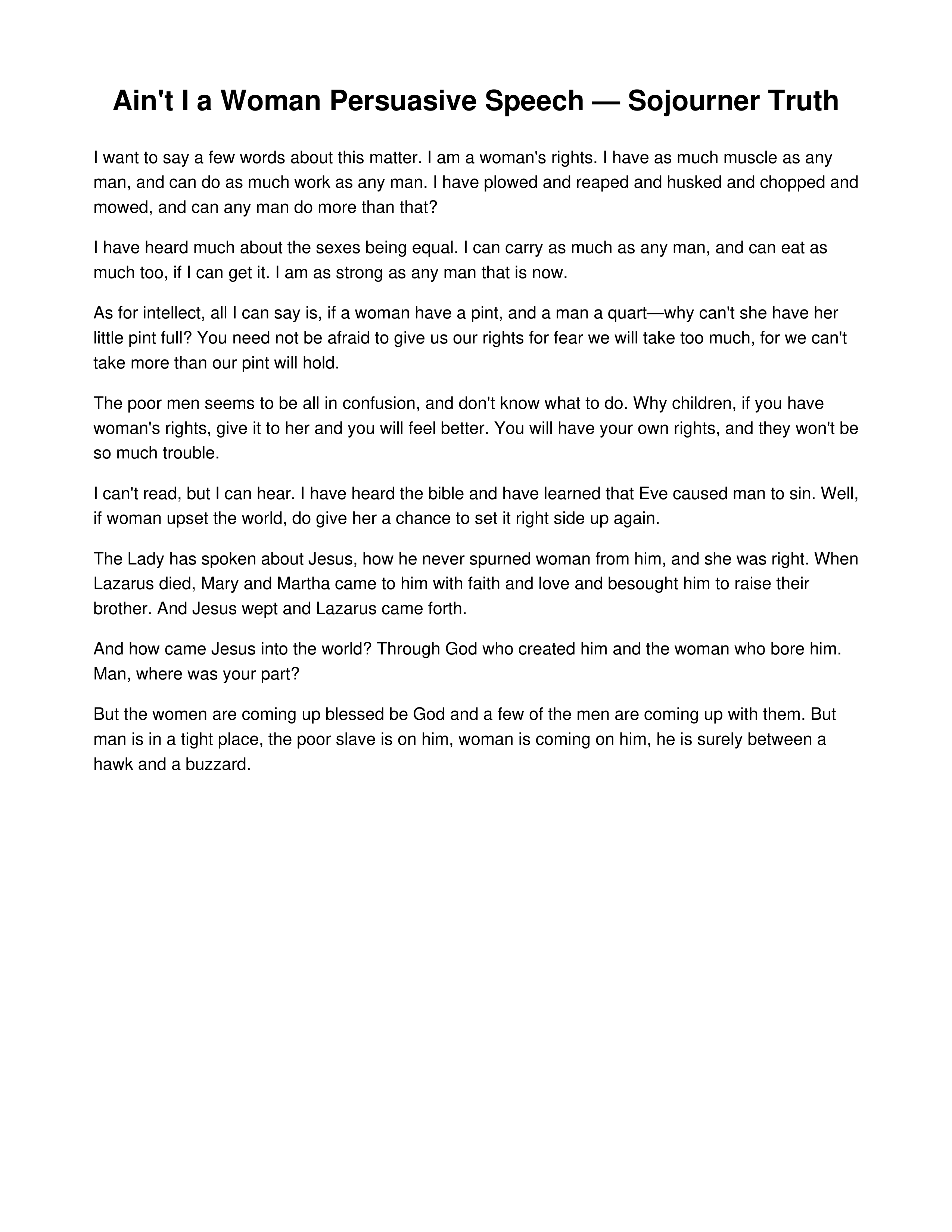 Ain't I a Woman Persuasive Speech — page 1