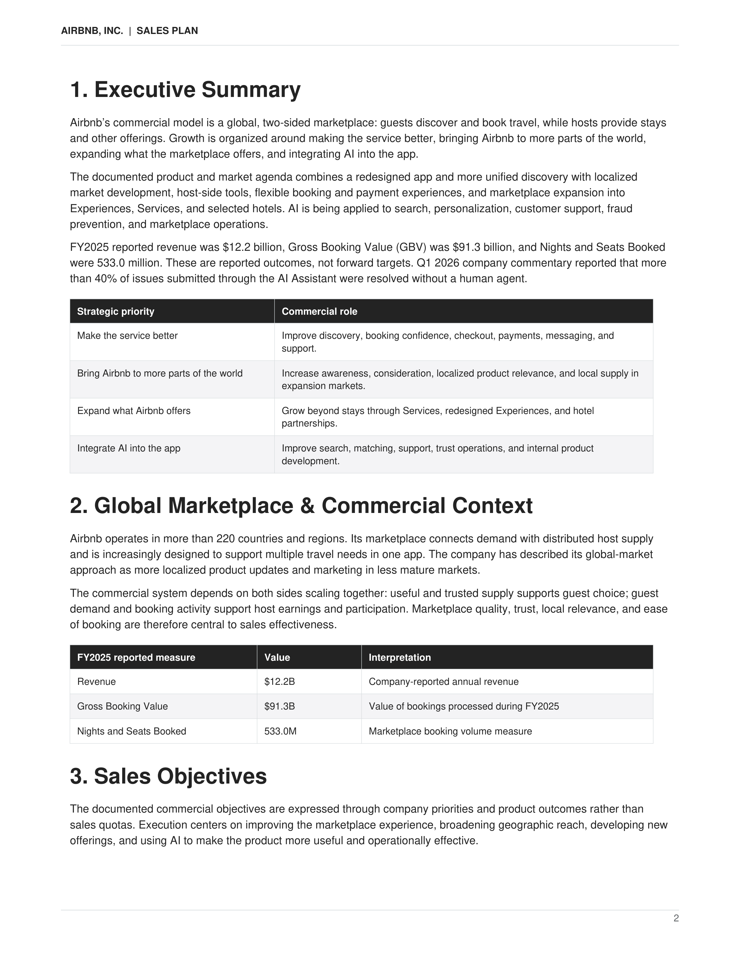 Airbnb AI-Powered Global Marketplace & Customer Growth Sales Plan — page 2