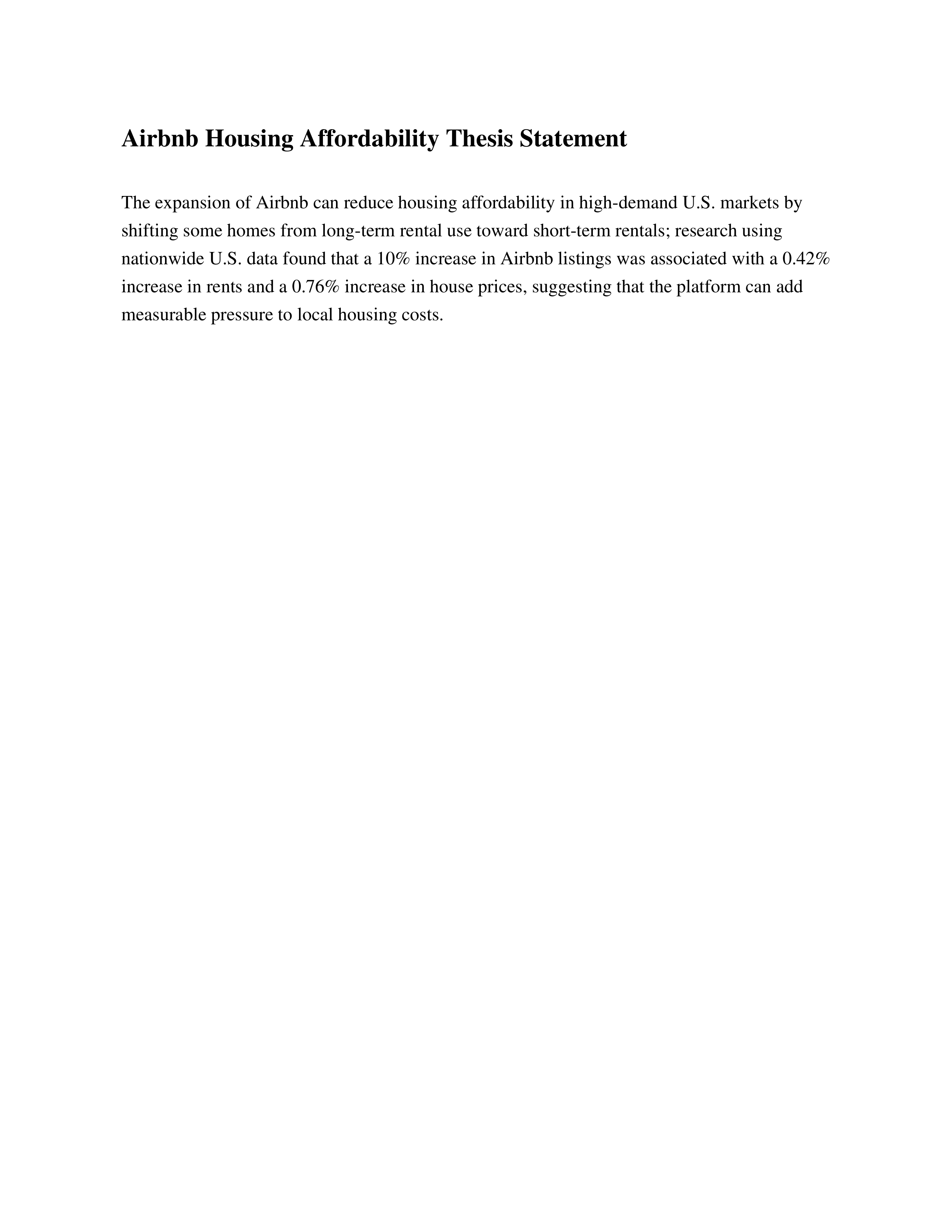 Airbnb Housing Affordability Thesis Statement — page 1