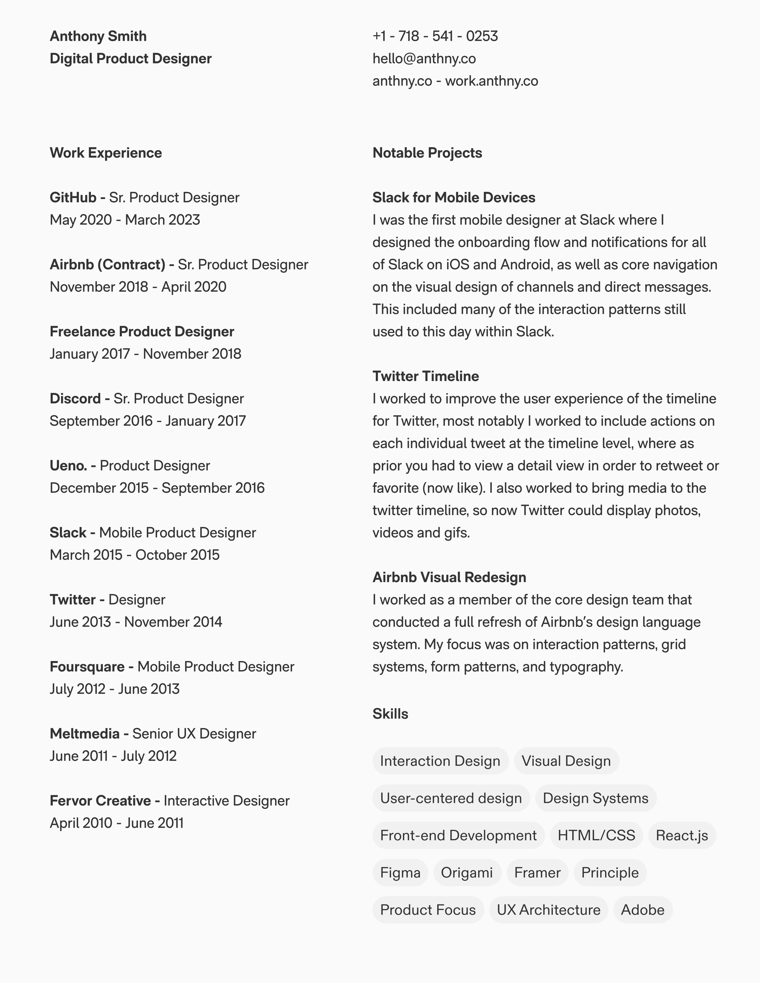Airbnb Product Designer Resume — page 1