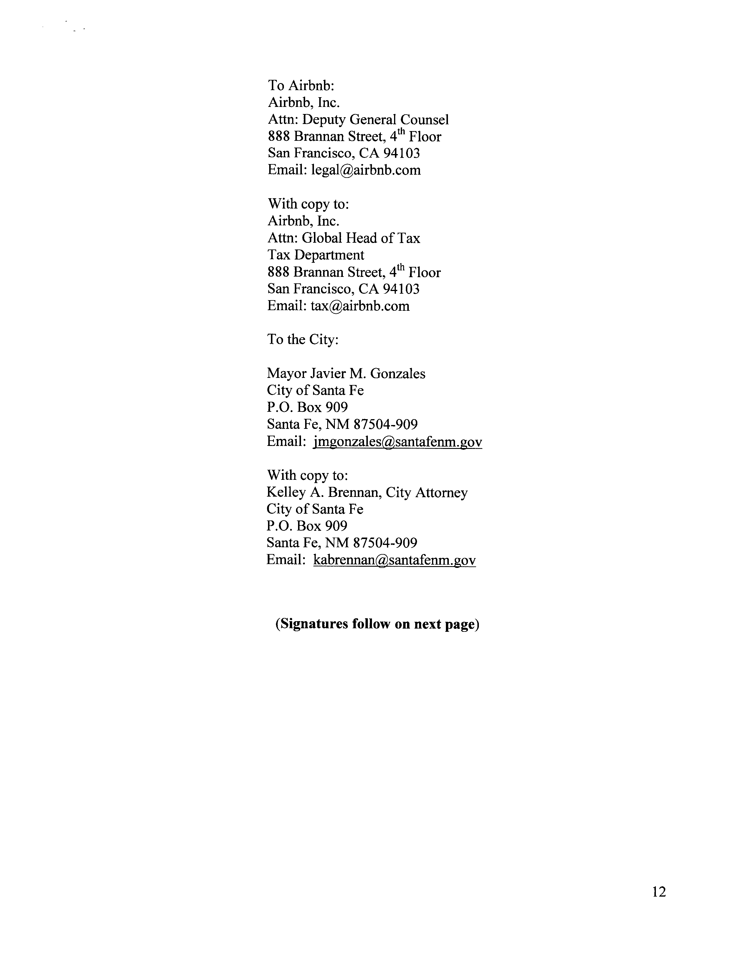 Airbnb Voluntary Collection Agreement — page 12
