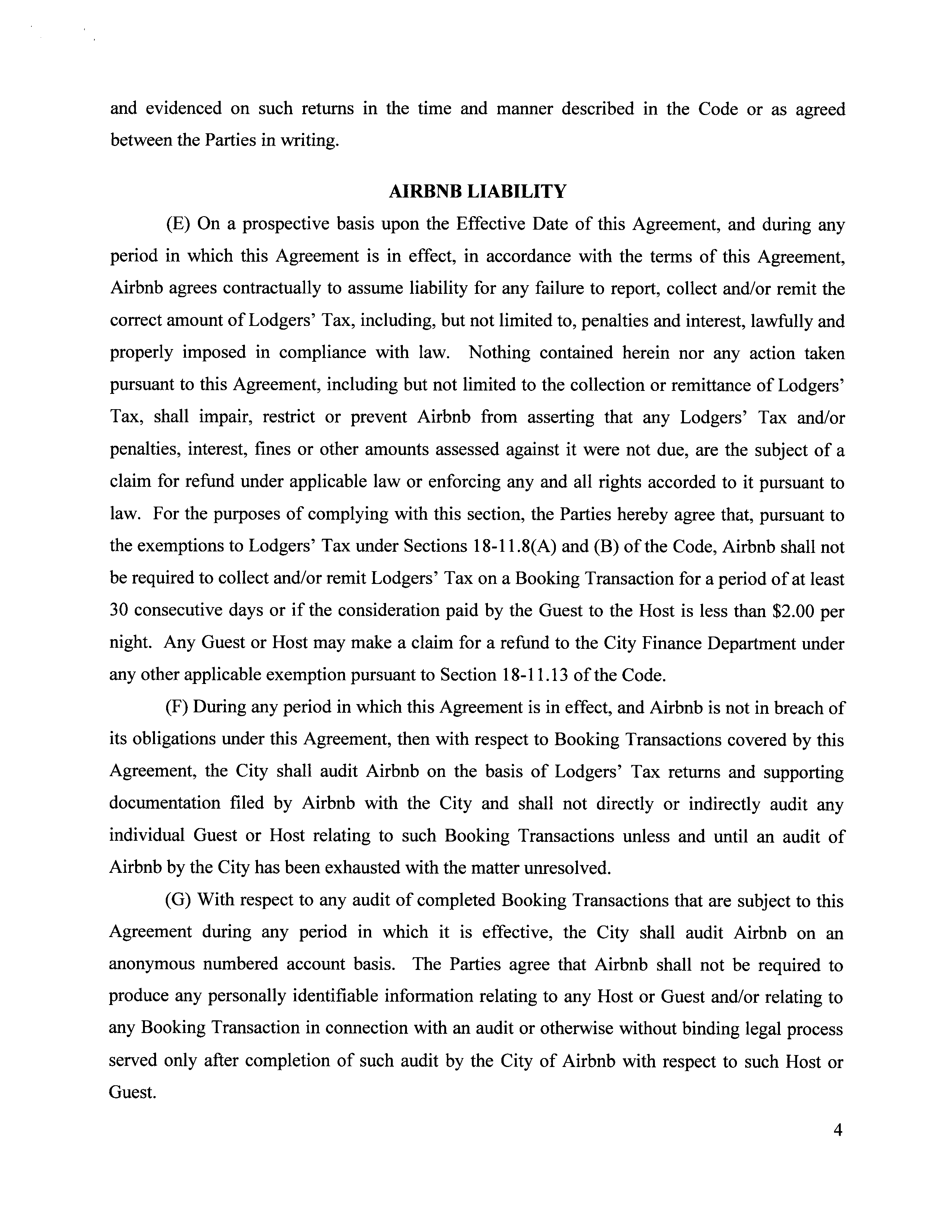 Airbnb Voluntary Collection Agreement — page 4