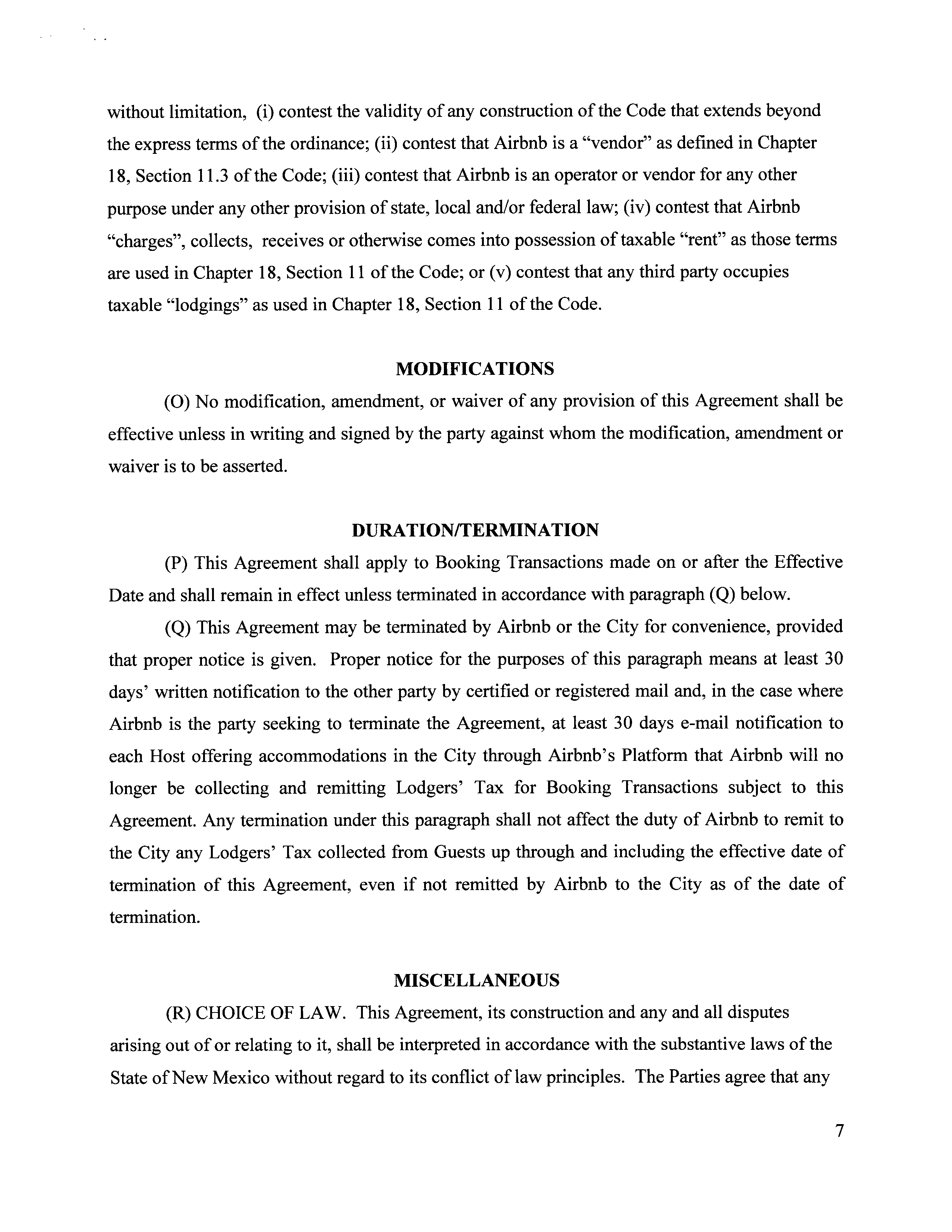 Airbnb Voluntary Collection Agreement — page 7