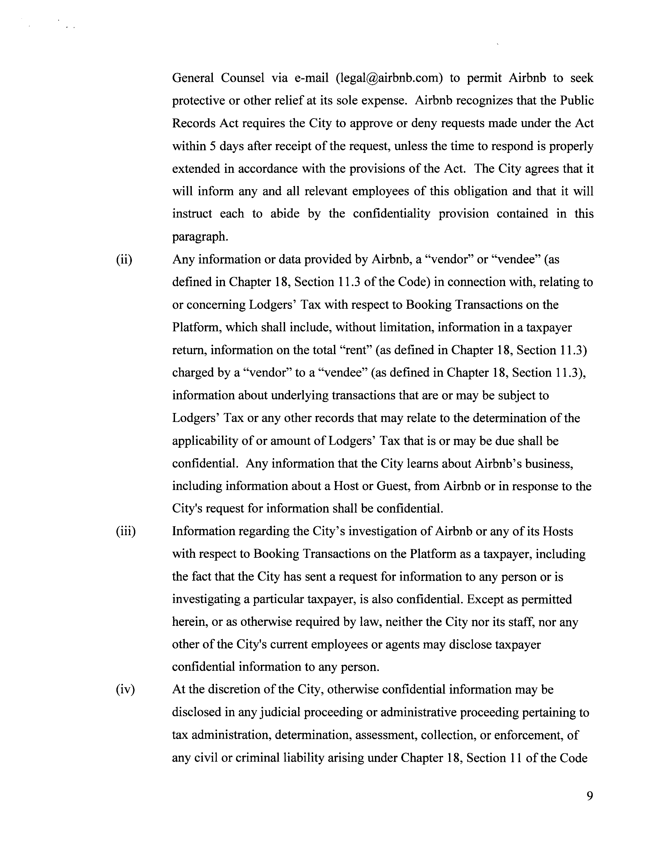 Airbnb Voluntary Collection Agreement — page 9