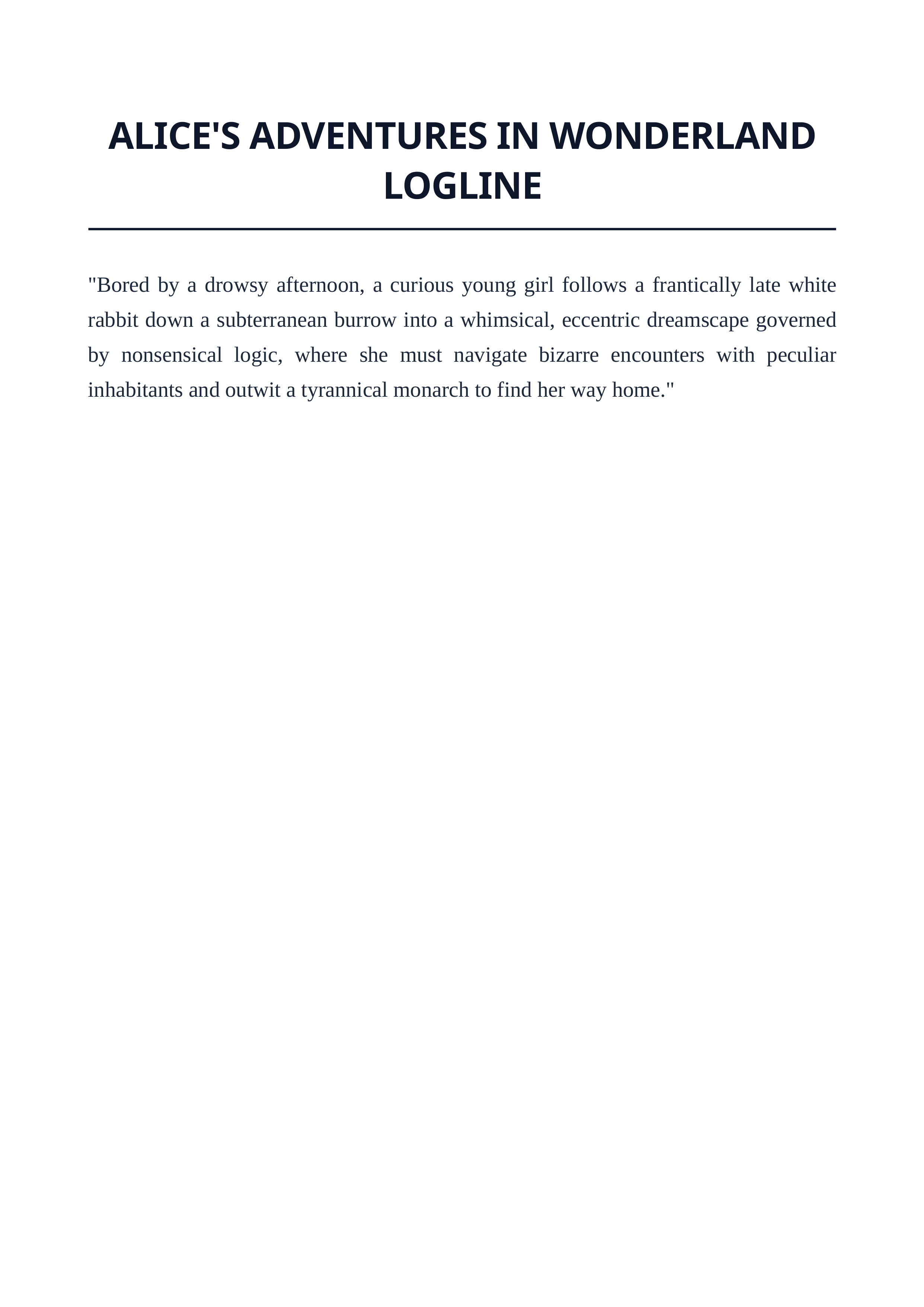Alice's Adventures in Wonderland Logline — page 1