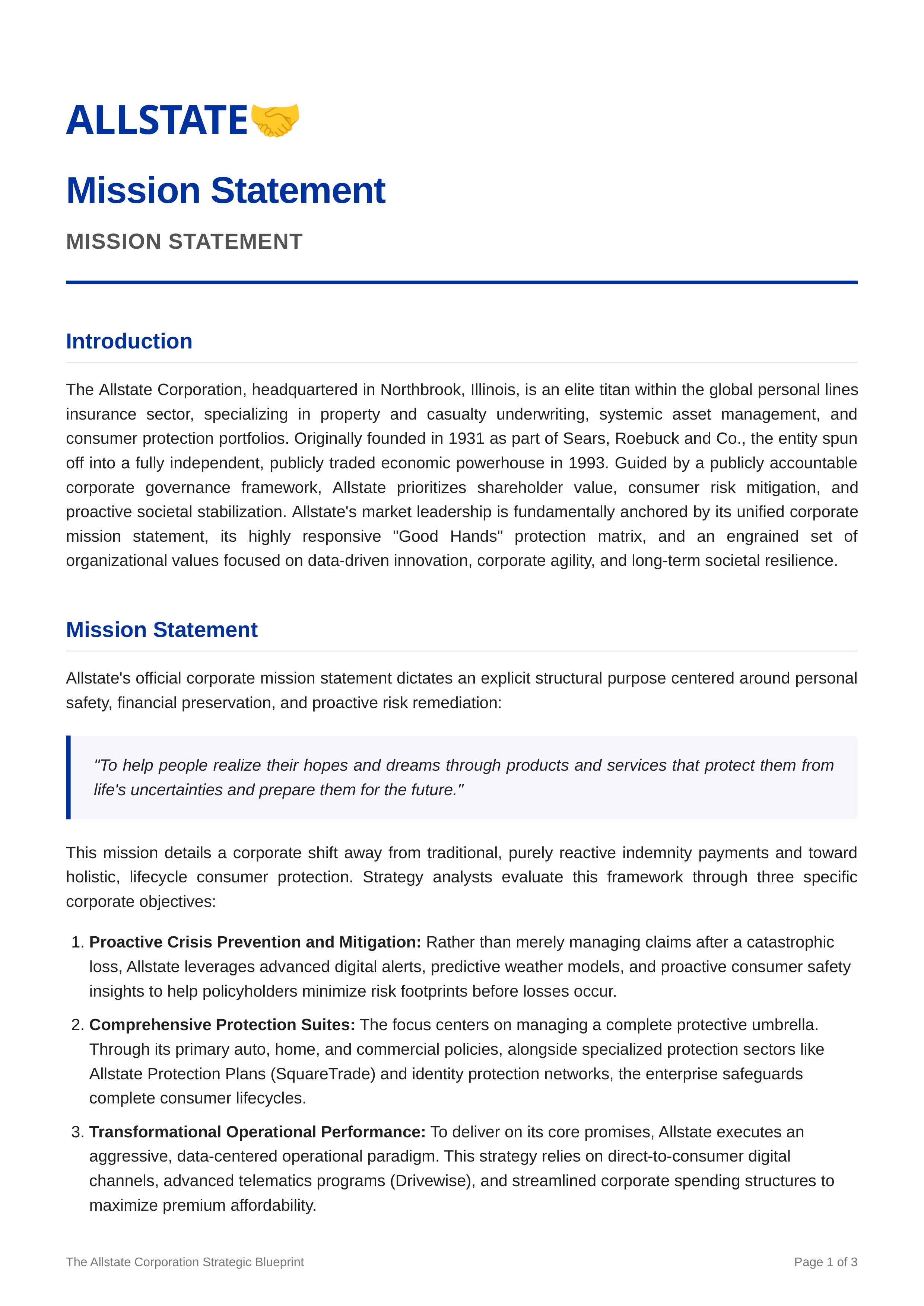 Allstate Mission Statement — page 1