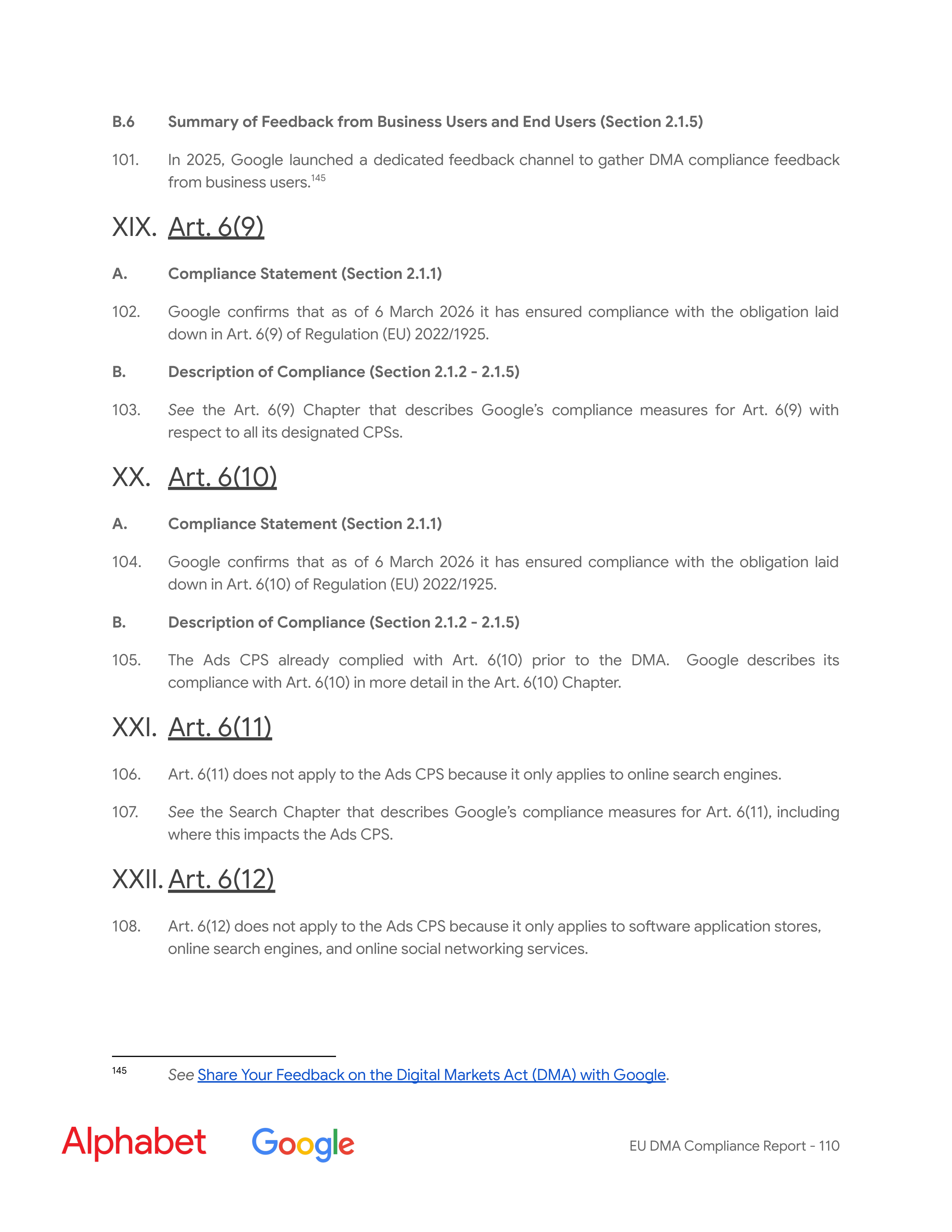 Alphabet DMA Compliance Report — page 111