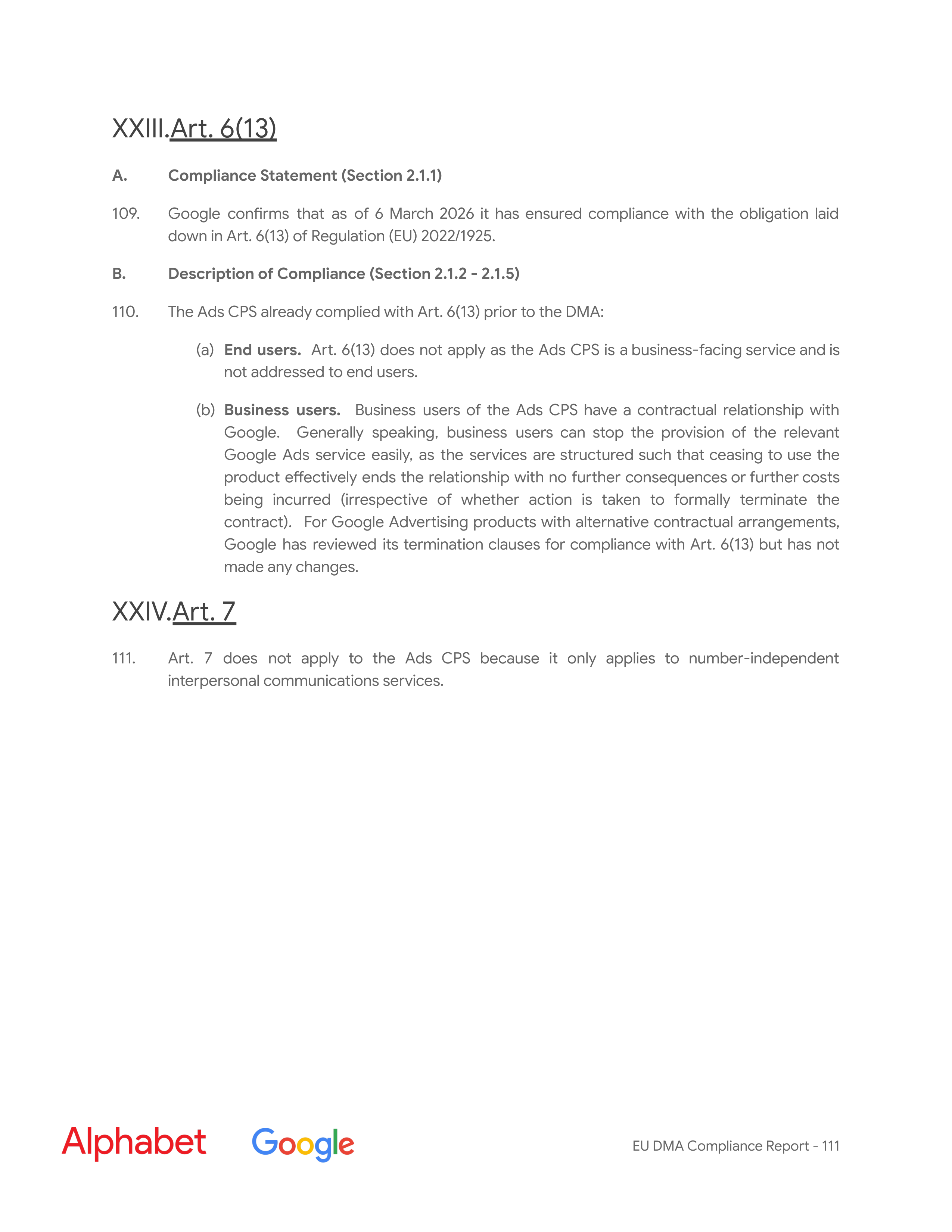 Alphabet DMA Compliance Report — page 112
