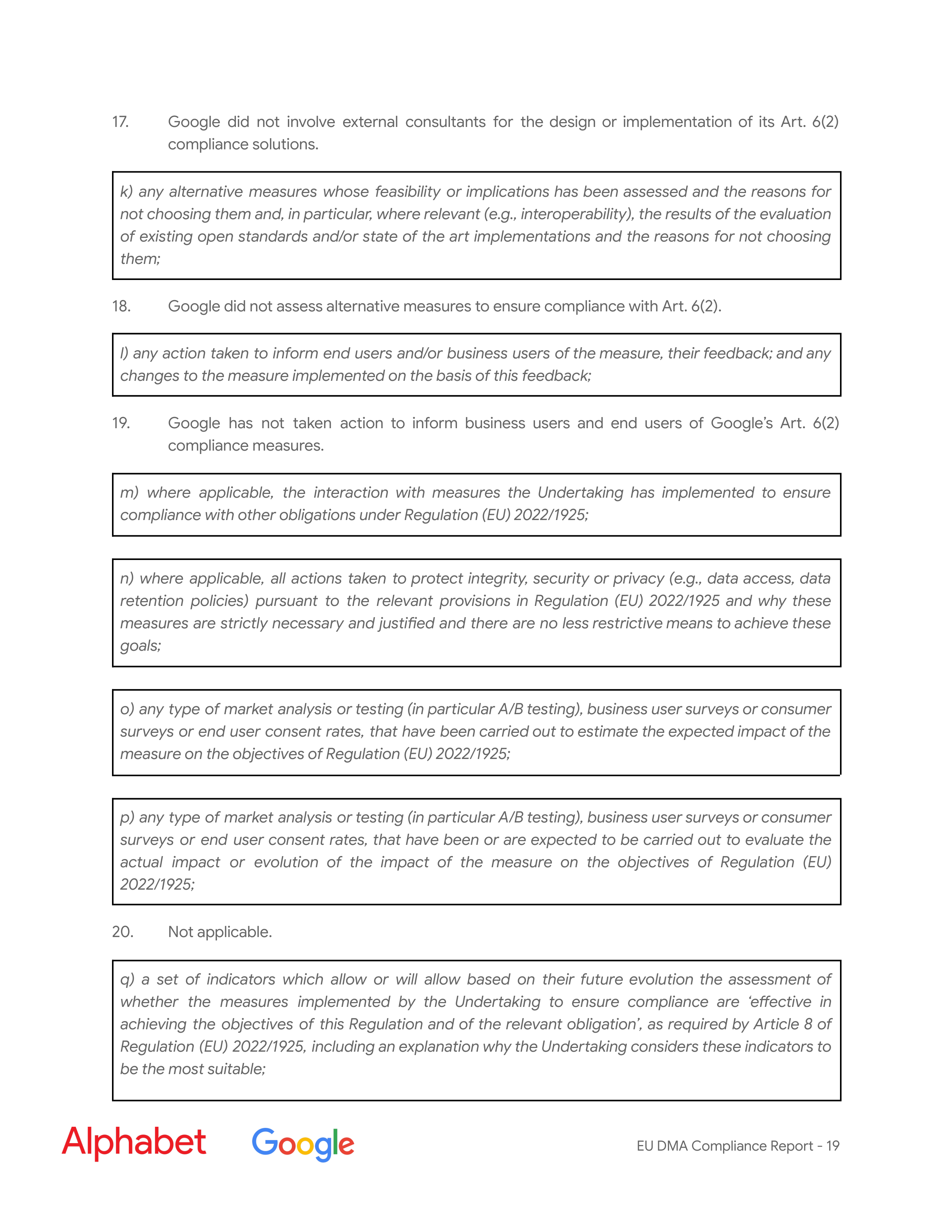 Alphabet DMA Compliance Report — page 20