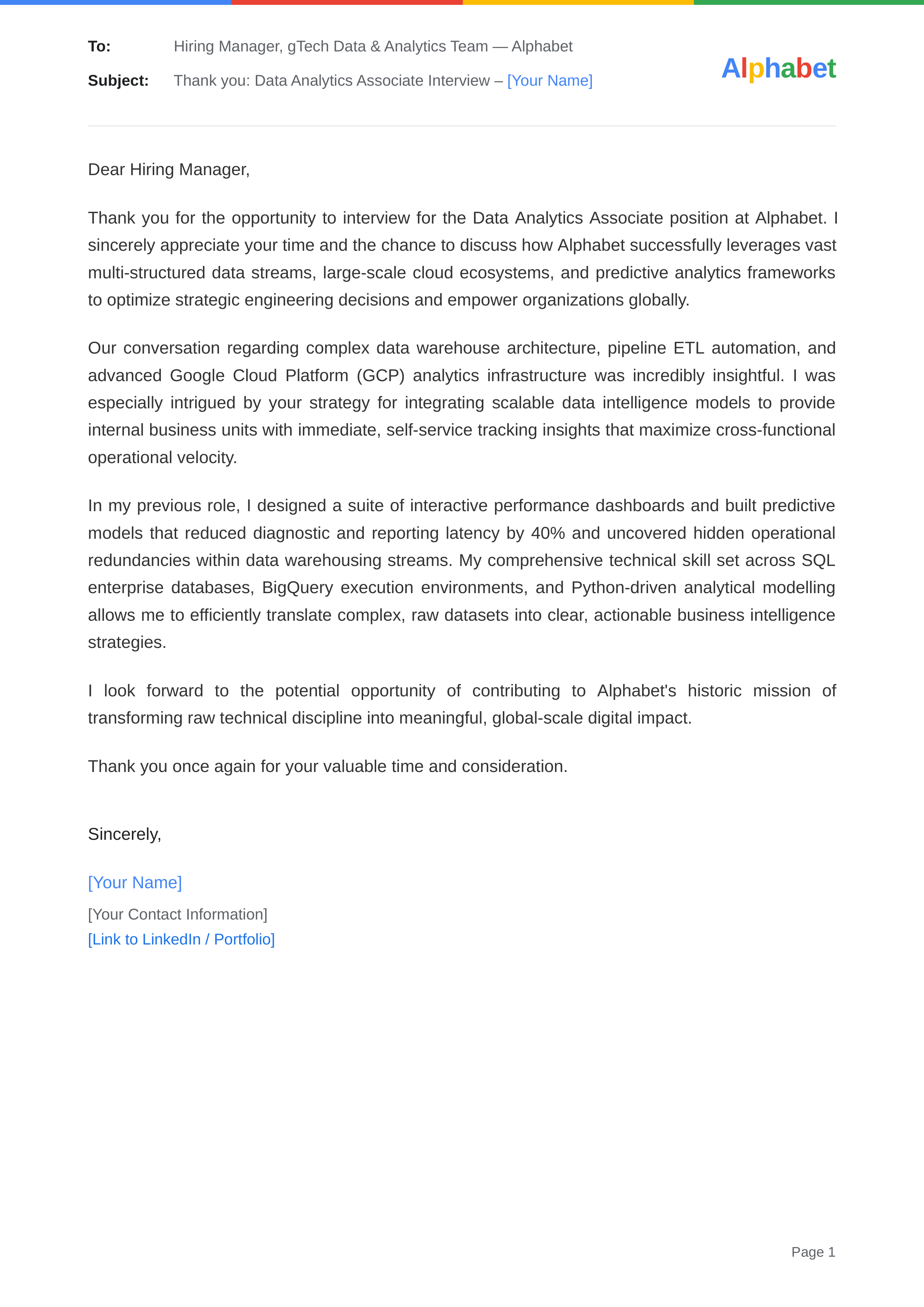 Alphabet Data Analytics Associate — page 1
