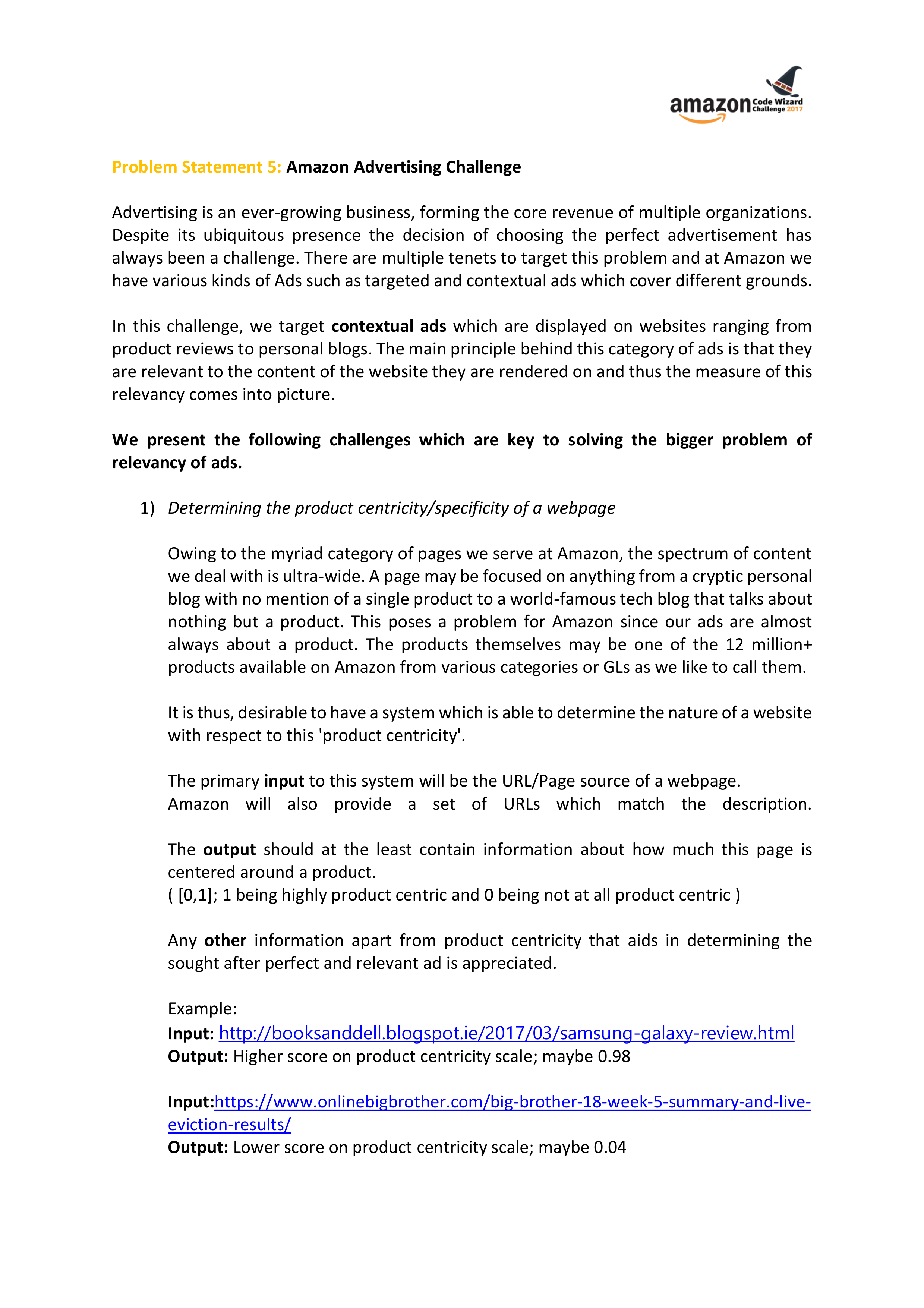 Amazon Advertising Problem Statement — page 1