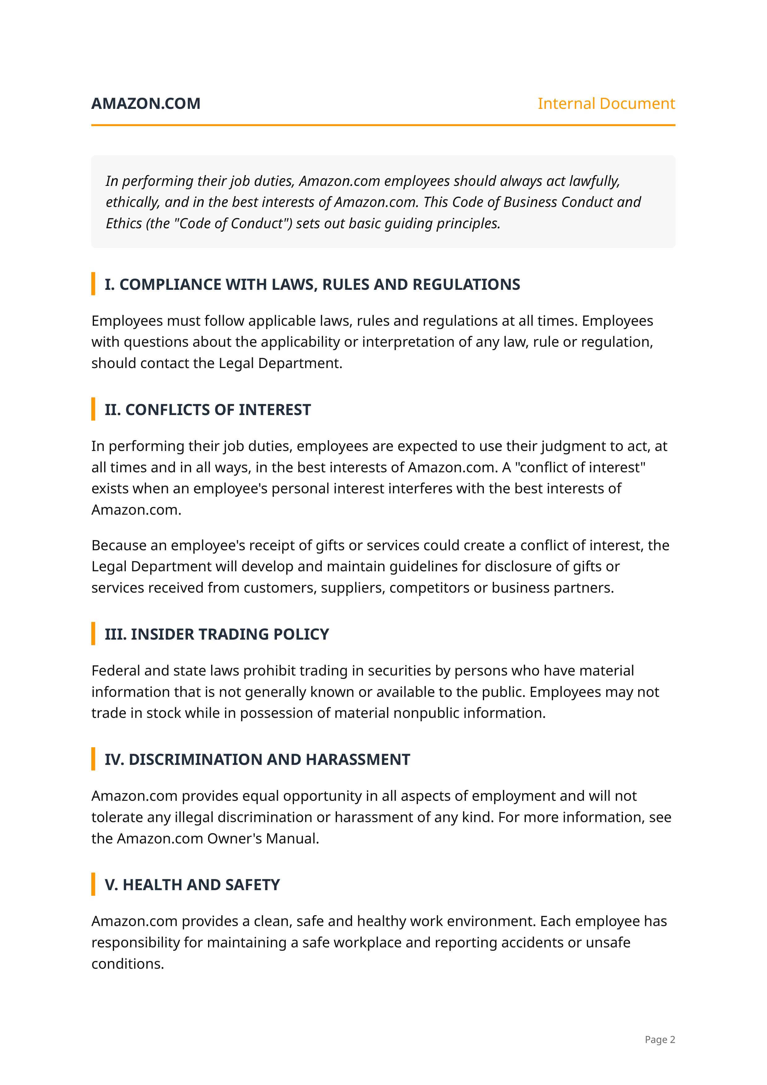 Amazon Code of Business Conduct and Ethics Handbook — page 2
