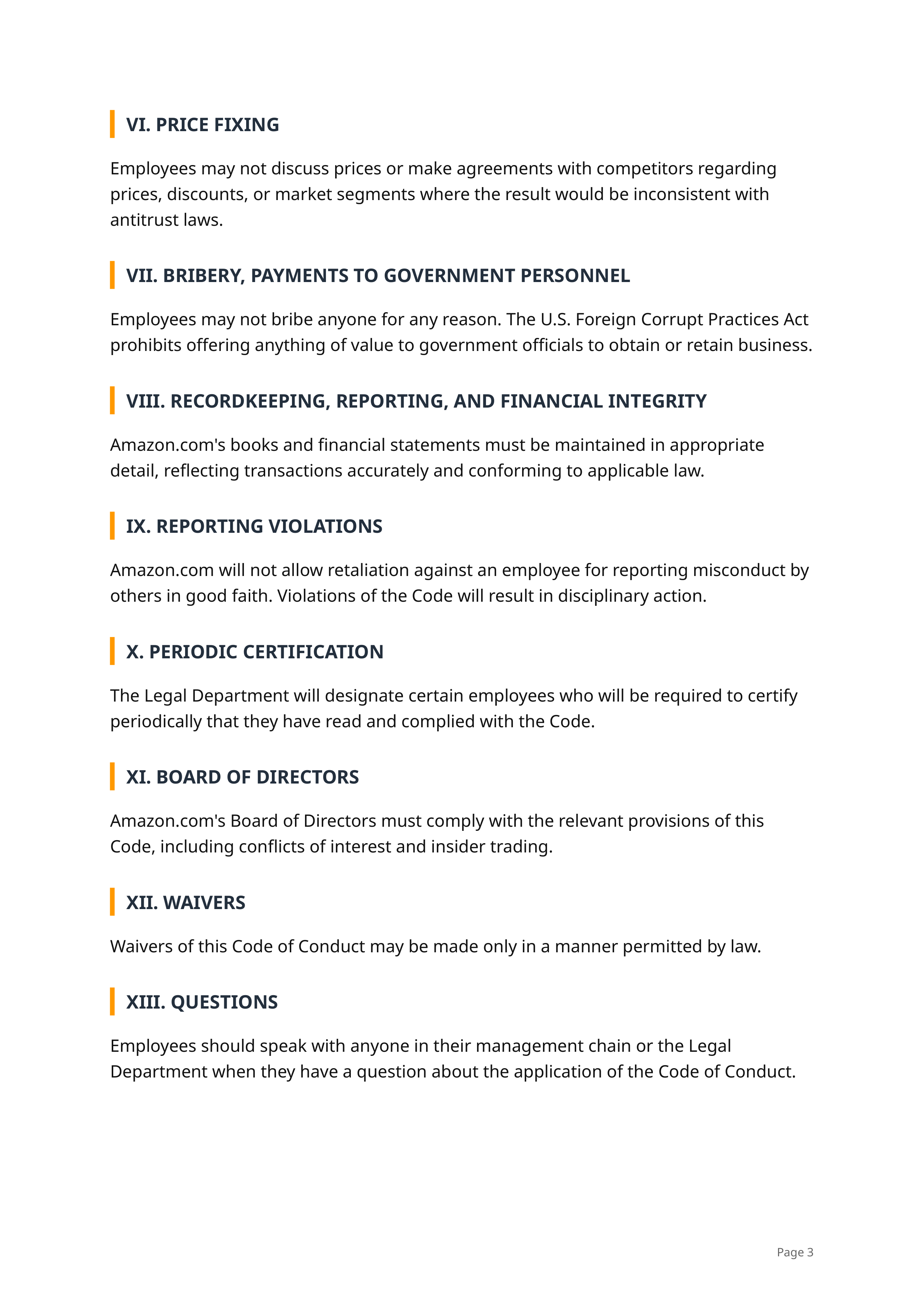 Amazon Code of Business Conduct and Ethics Handbook — page 3