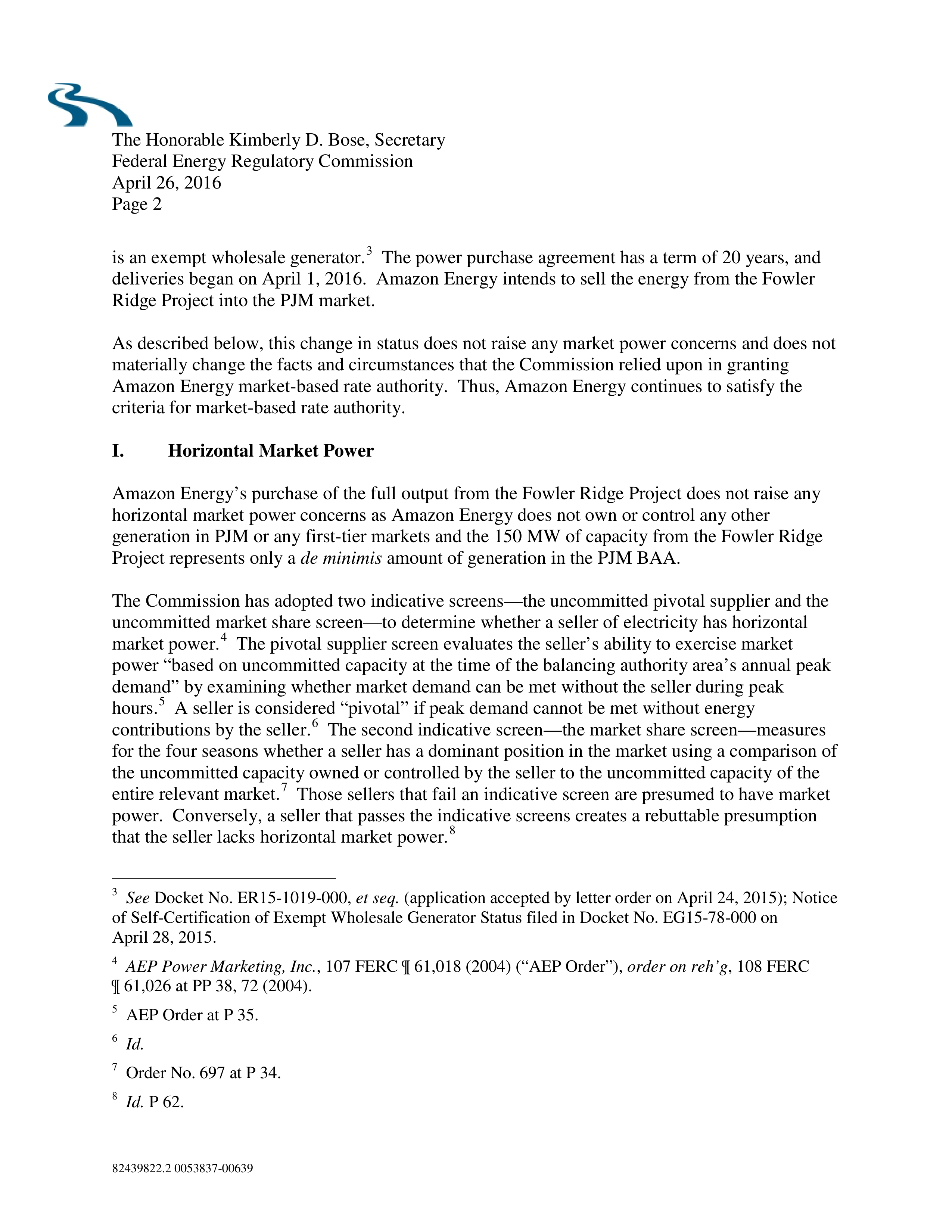 Amazon Energy LLC Notice of Change in Status — page 2