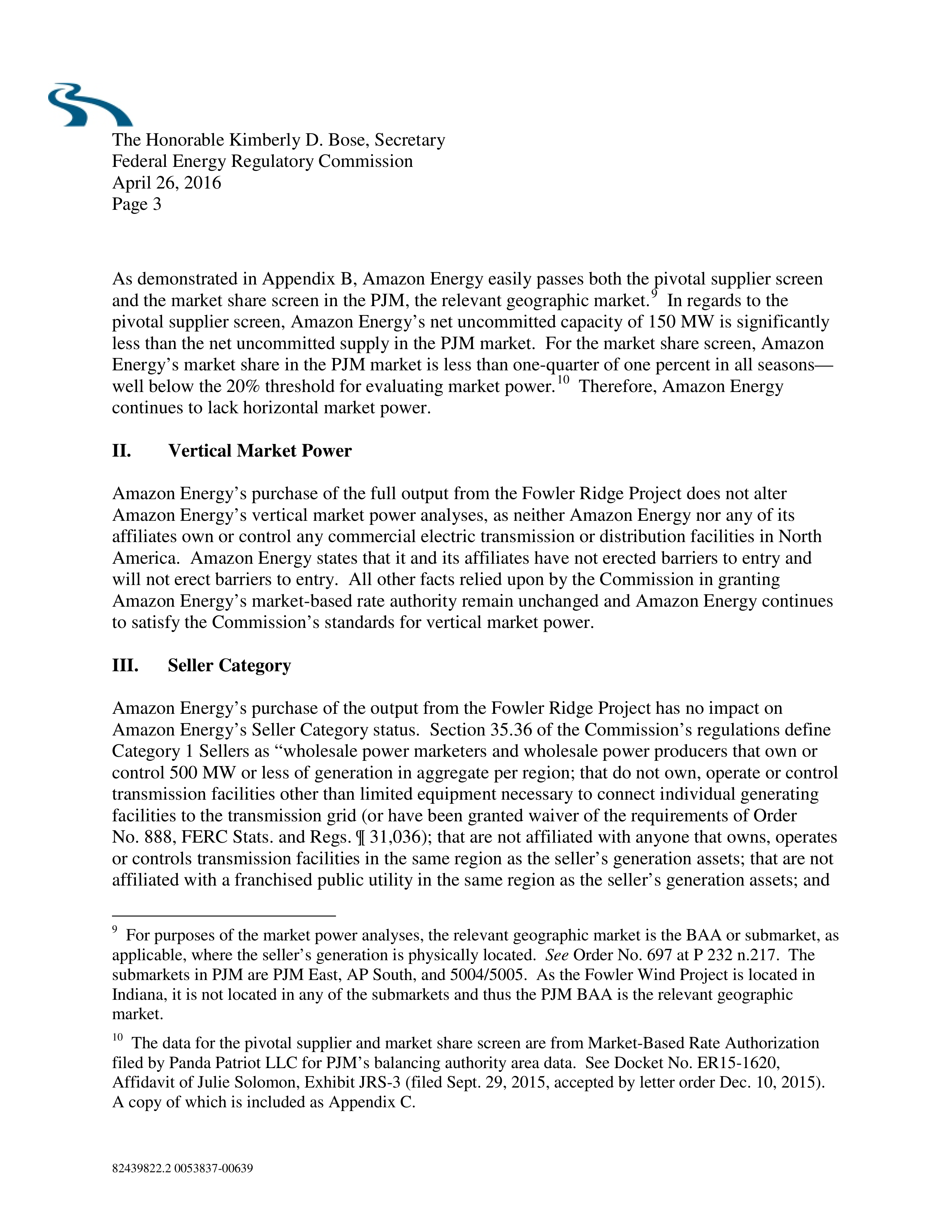 Amazon Energy LLC Notice of Change in Status — page 3