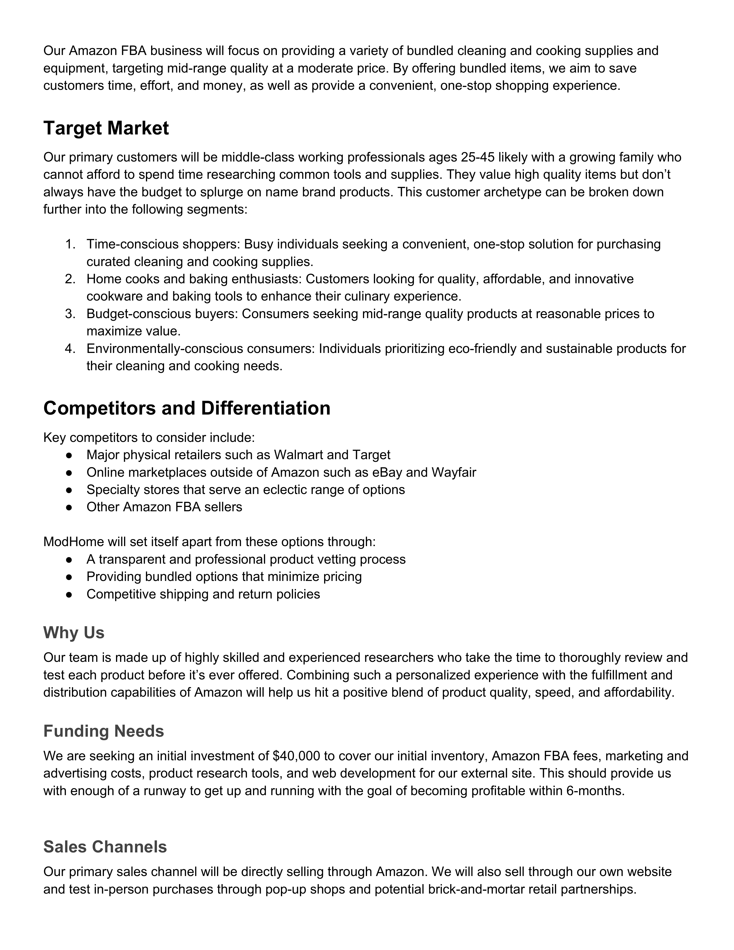 Amazon Business Plan  — page 2