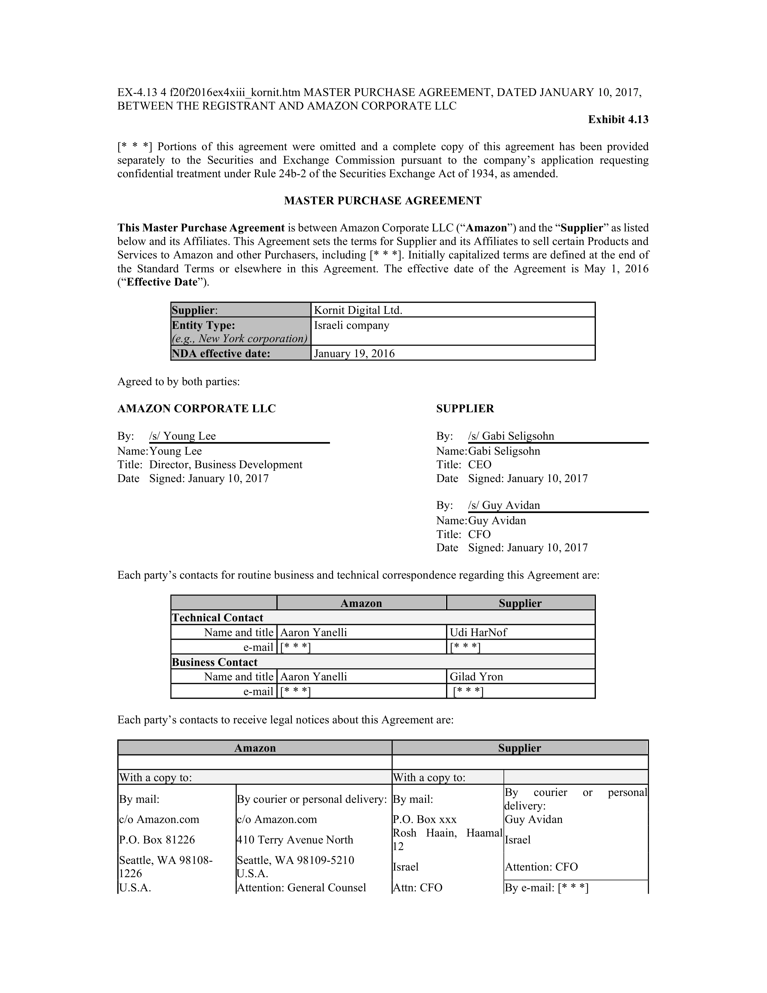 AMAZON MASTER PURCHASE AGREEMENT — page 1