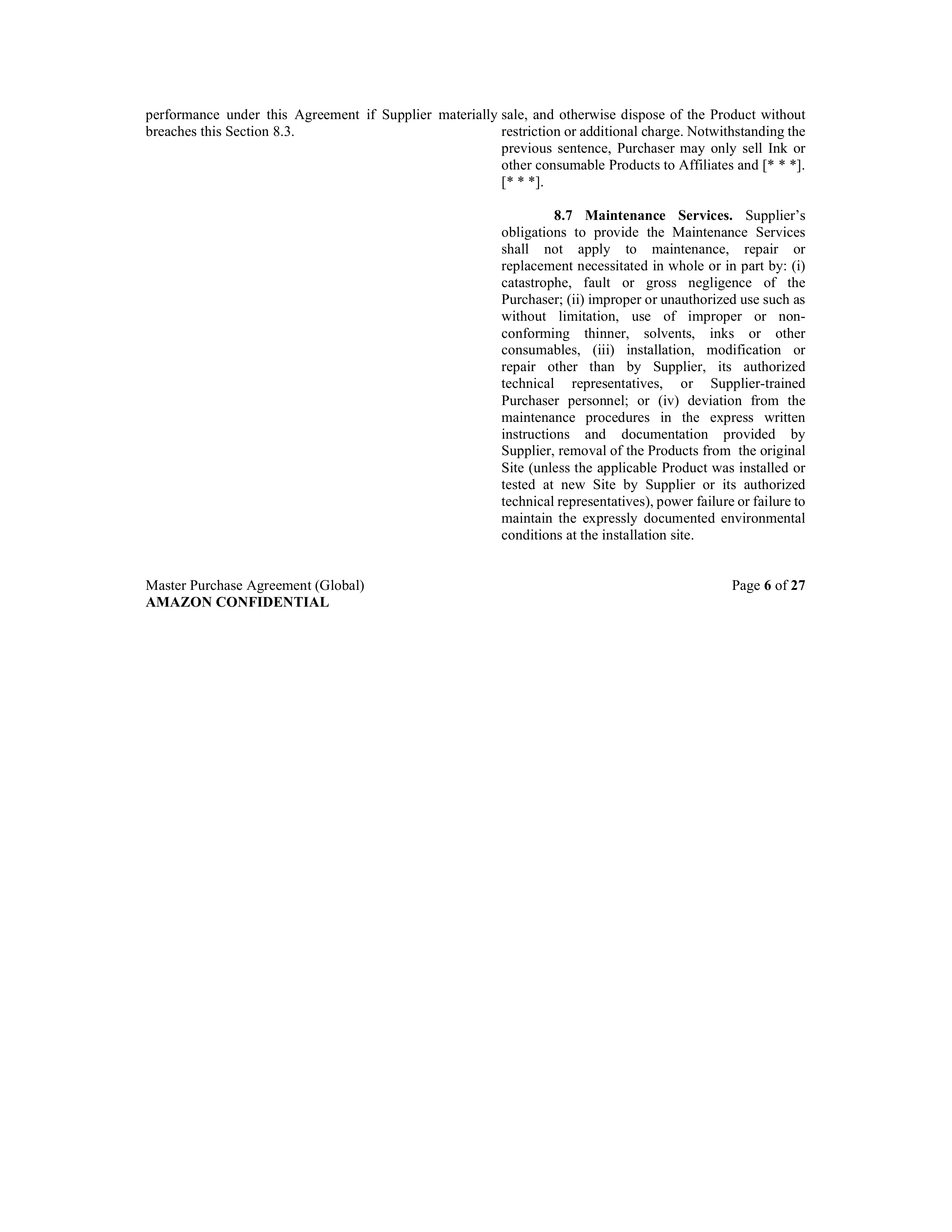 AMAZON MASTER PURCHASE AGREEMENT — page 11