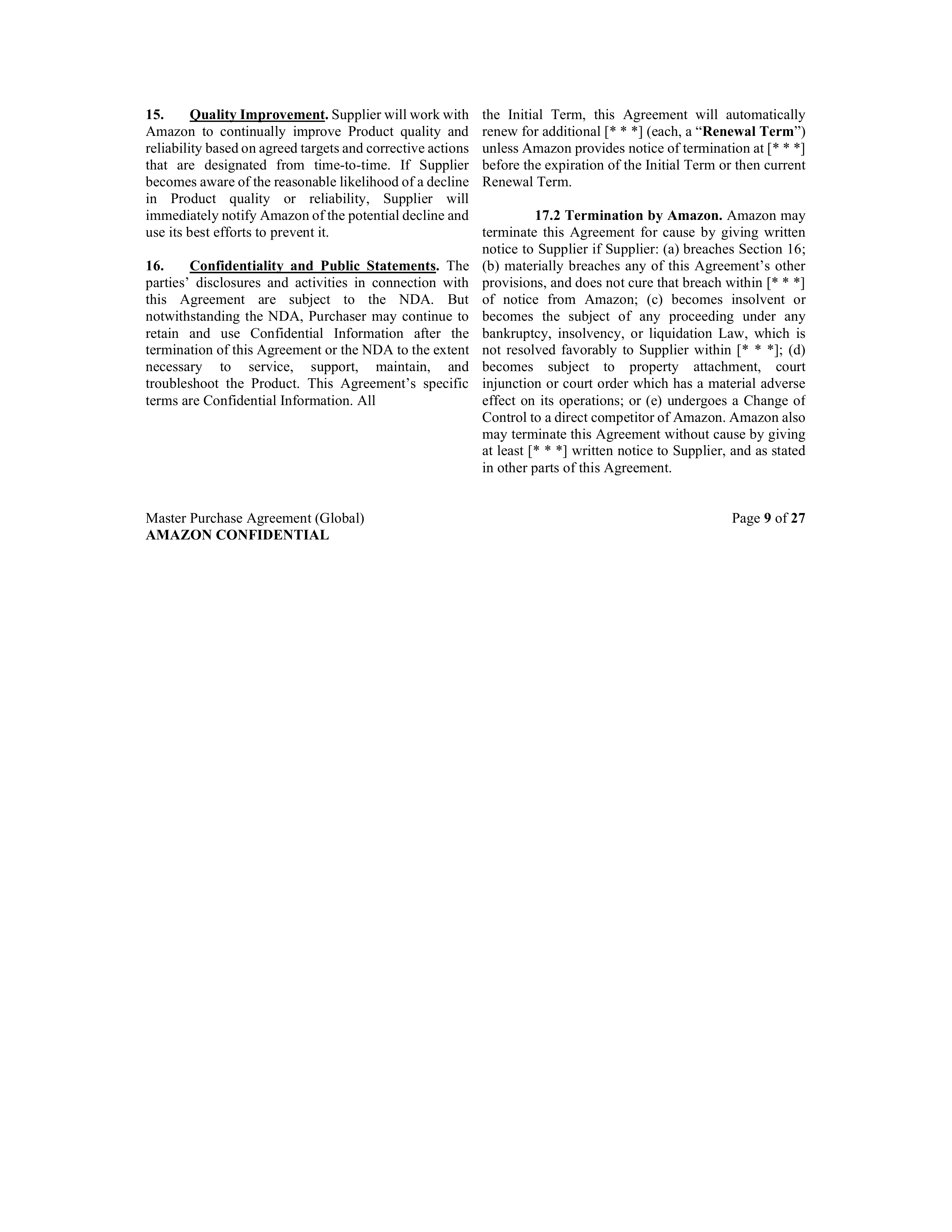 AMAZON MASTER PURCHASE AGREEMENT — page 17