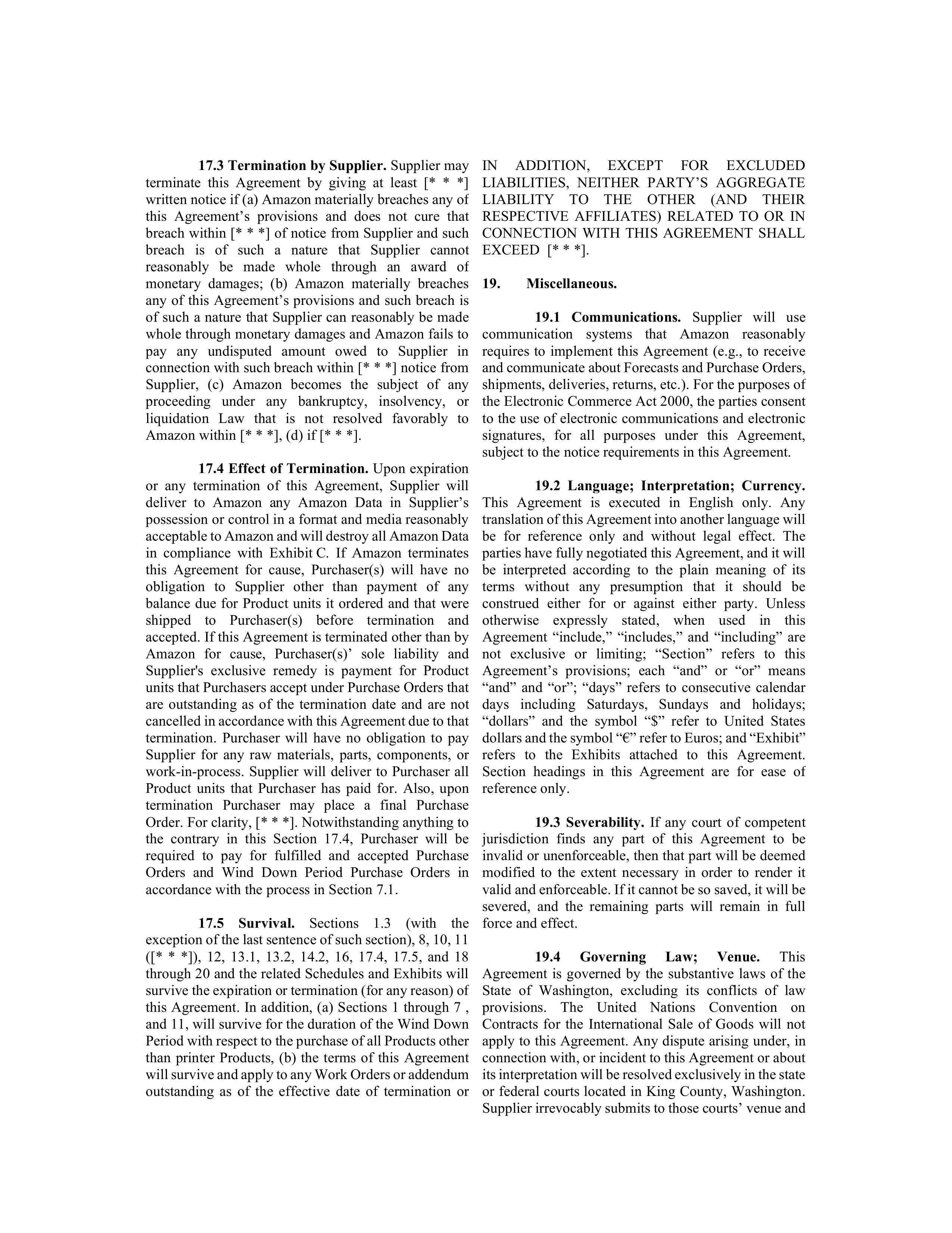 AMAZON MASTER PURCHASE AGREEMENT — page 18