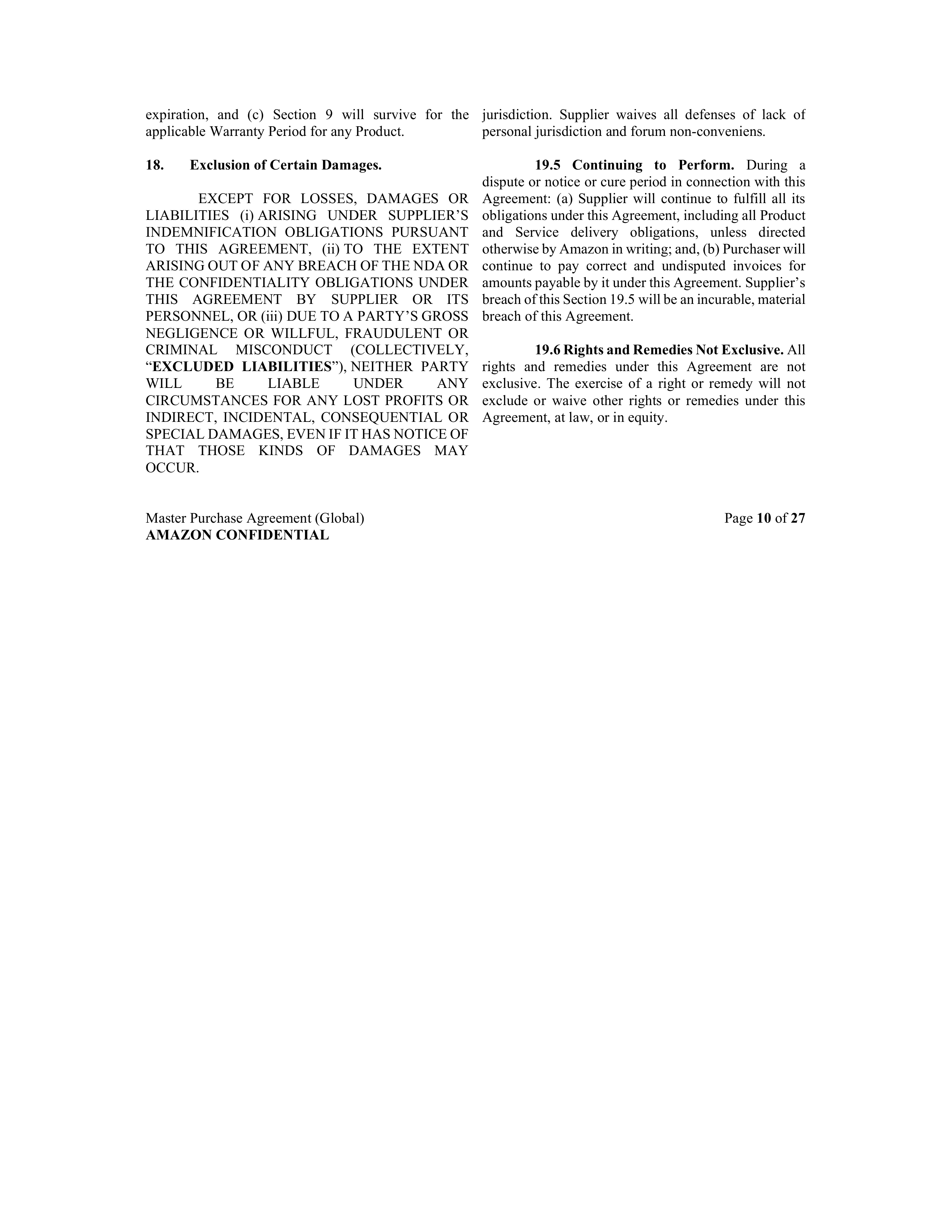 AMAZON MASTER PURCHASE AGREEMENT — page 19