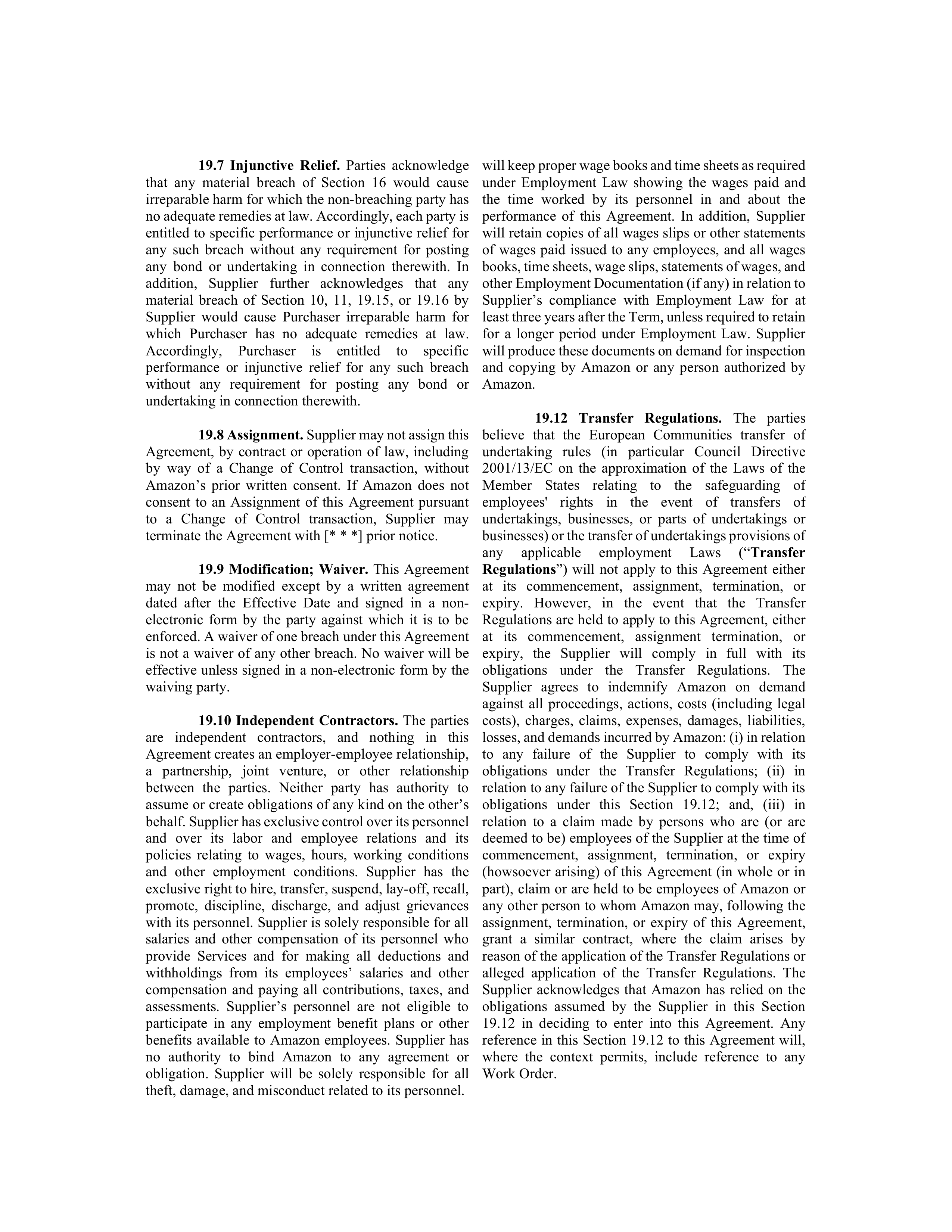 AMAZON MASTER PURCHASE AGREEMENT — page 20
