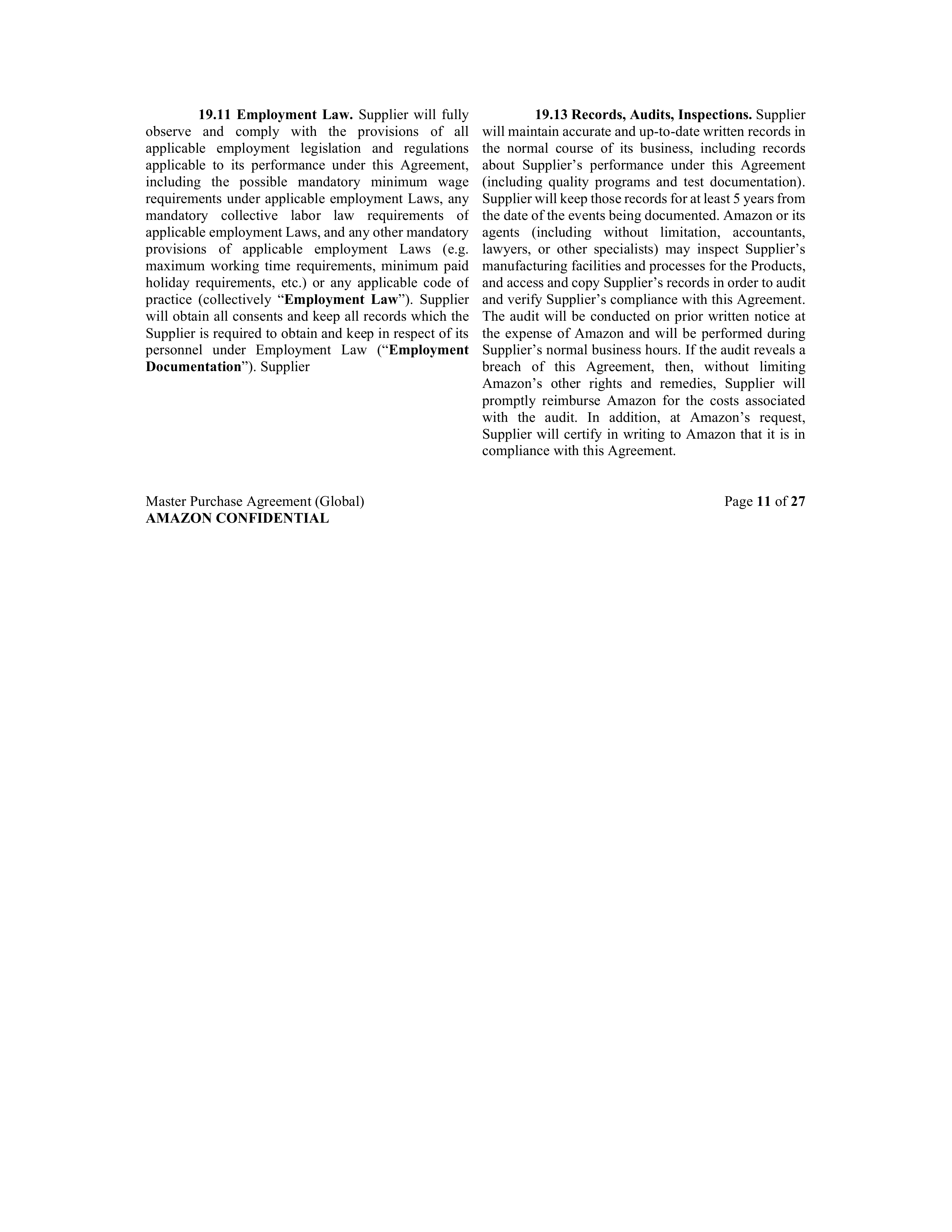 AMAZON MASTER PURCHASE AGREEMENT — page 21