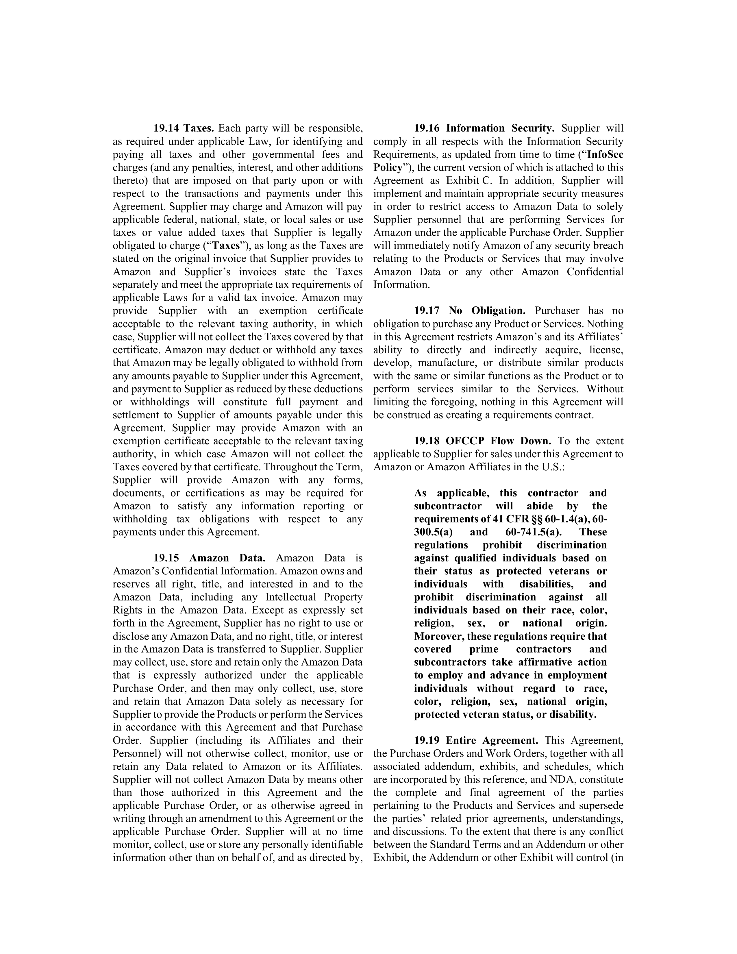 AMAZON MASTER PURCHASE AGREEMENT — page 22