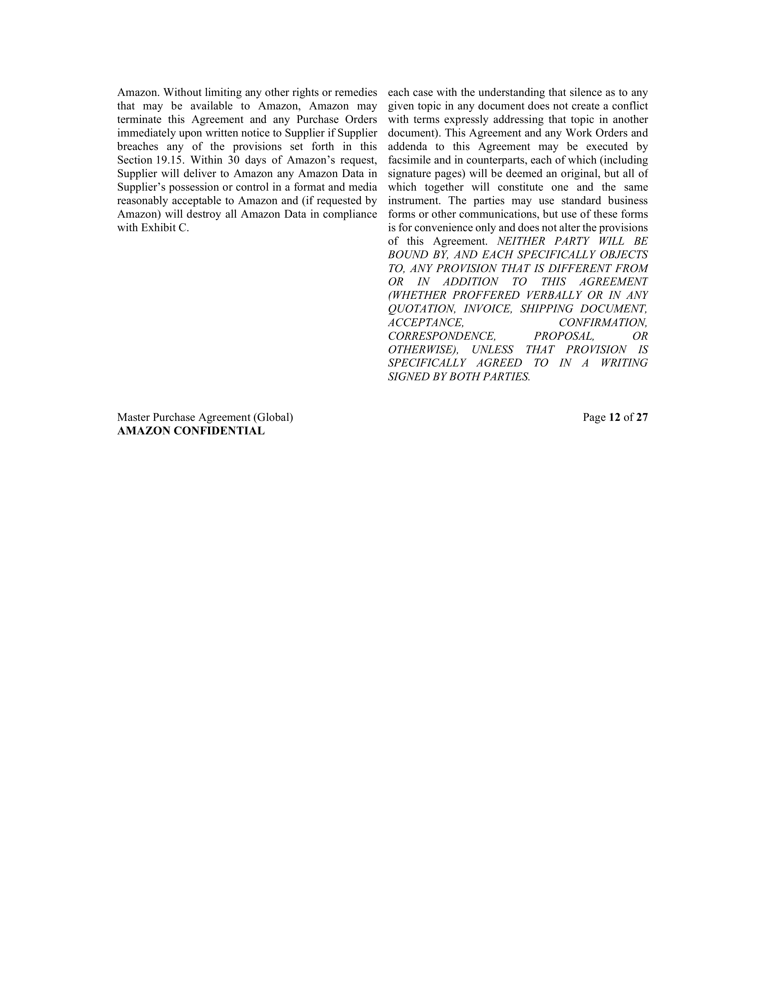 AMAZON MASTER PURCHASE AGREEMENT — page 23