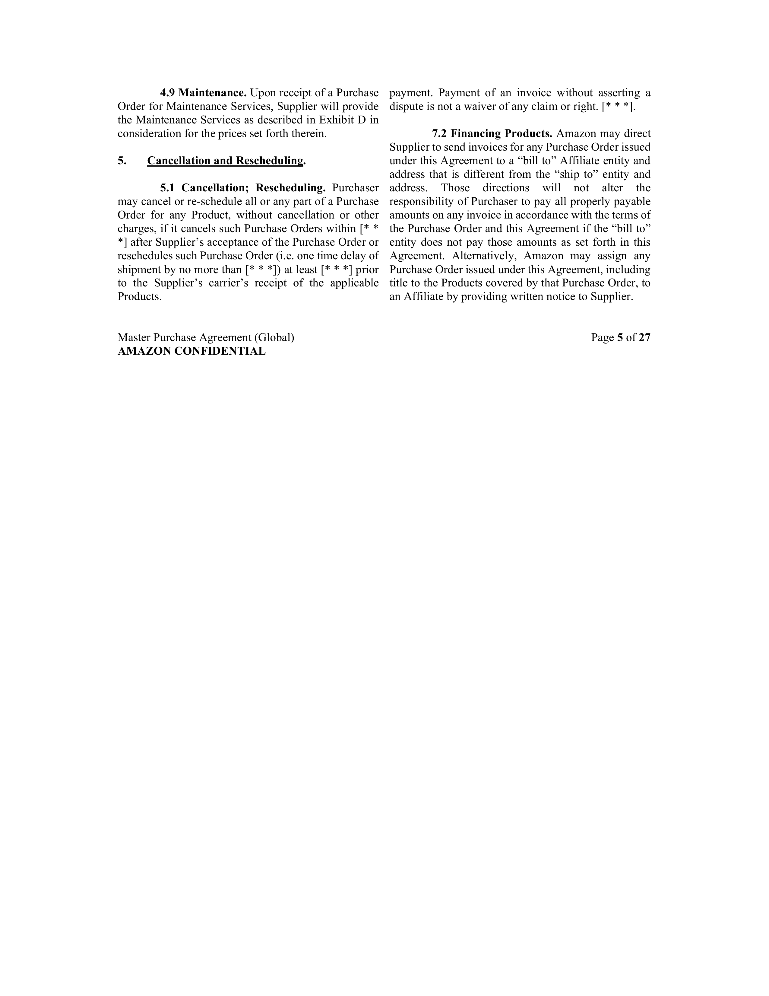 AMAZON MASTER PURCHASE AGREEMENT — page 9