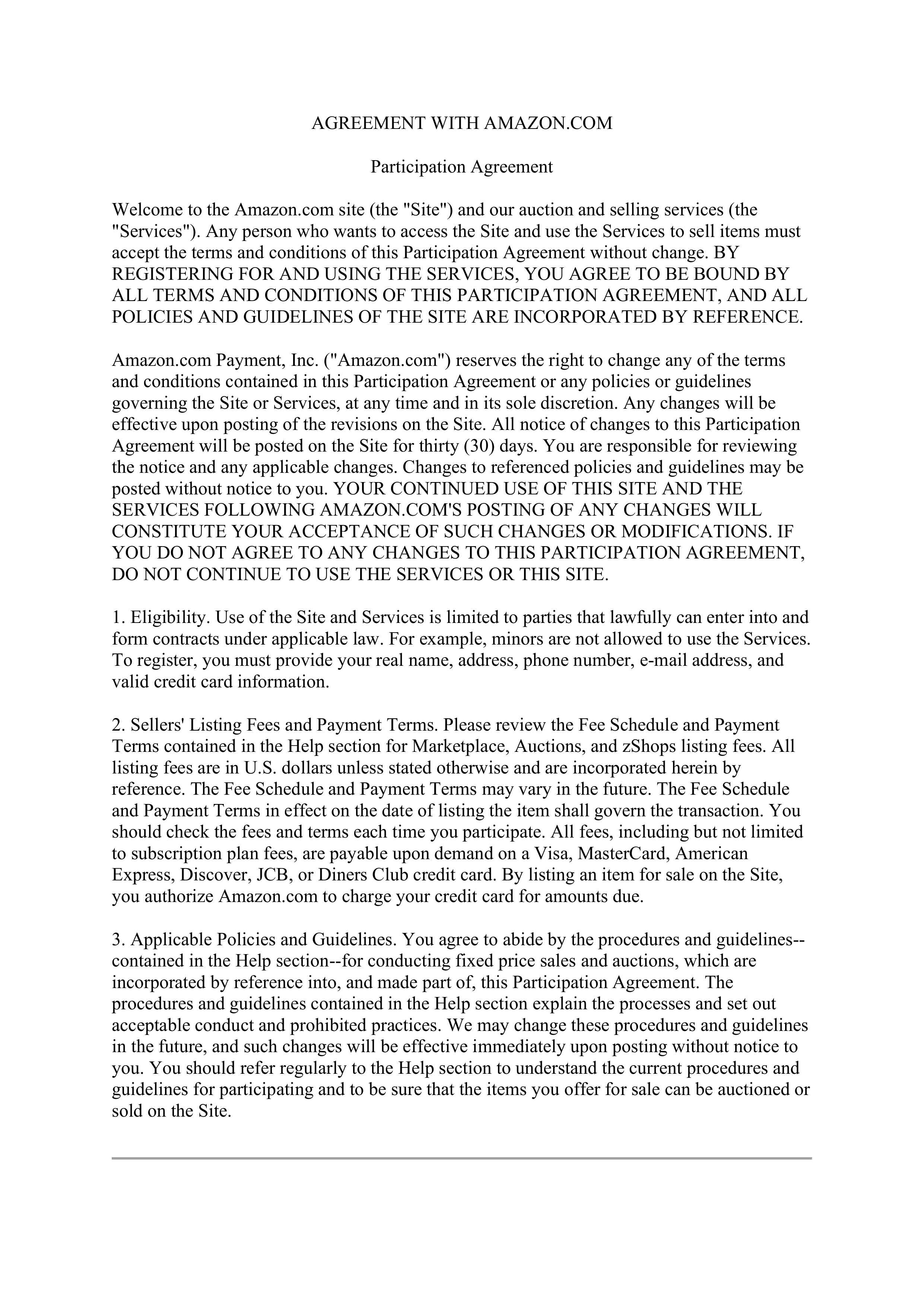Amazon Participation Agreement — page 1