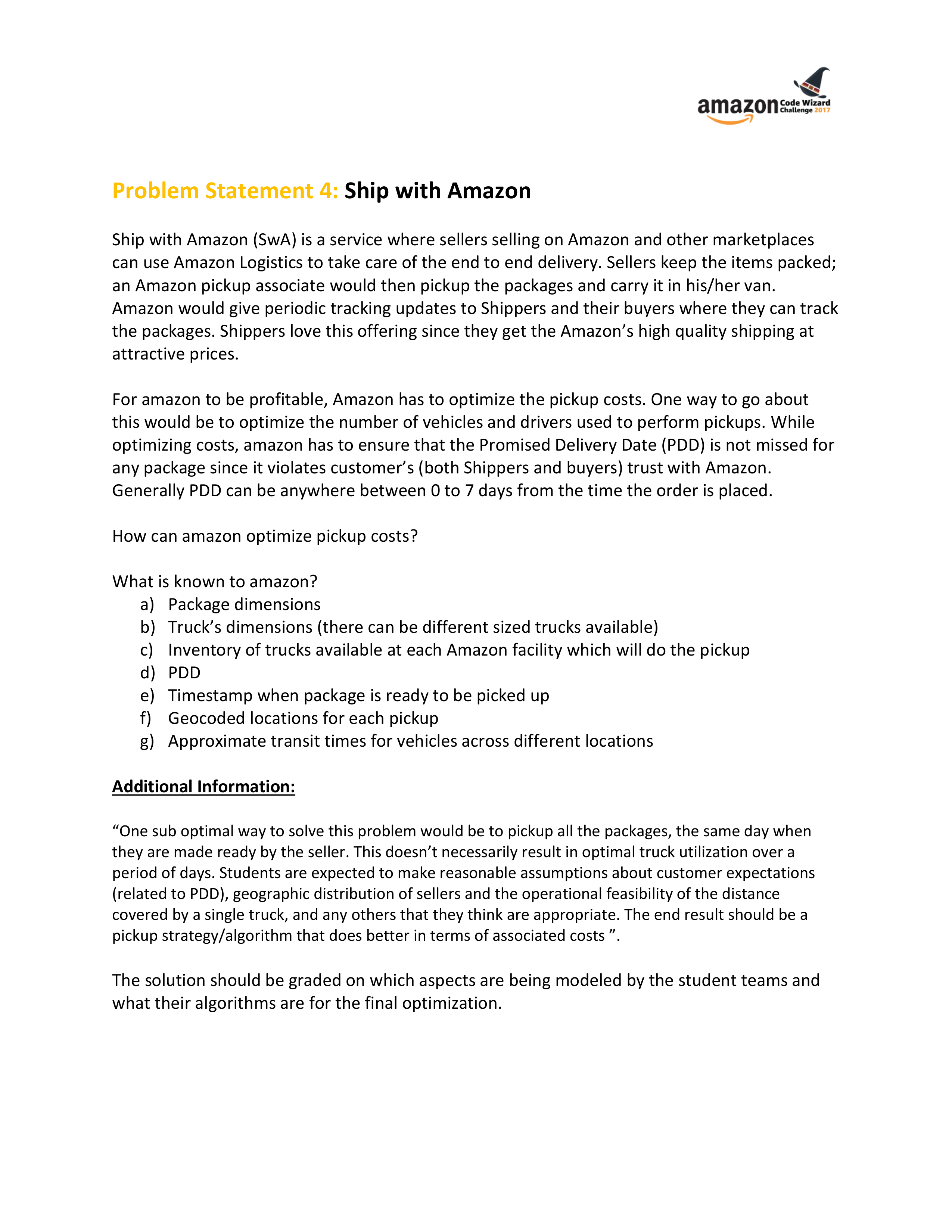 Amazon Pickup Cost Optimization Problem Statement — page 1