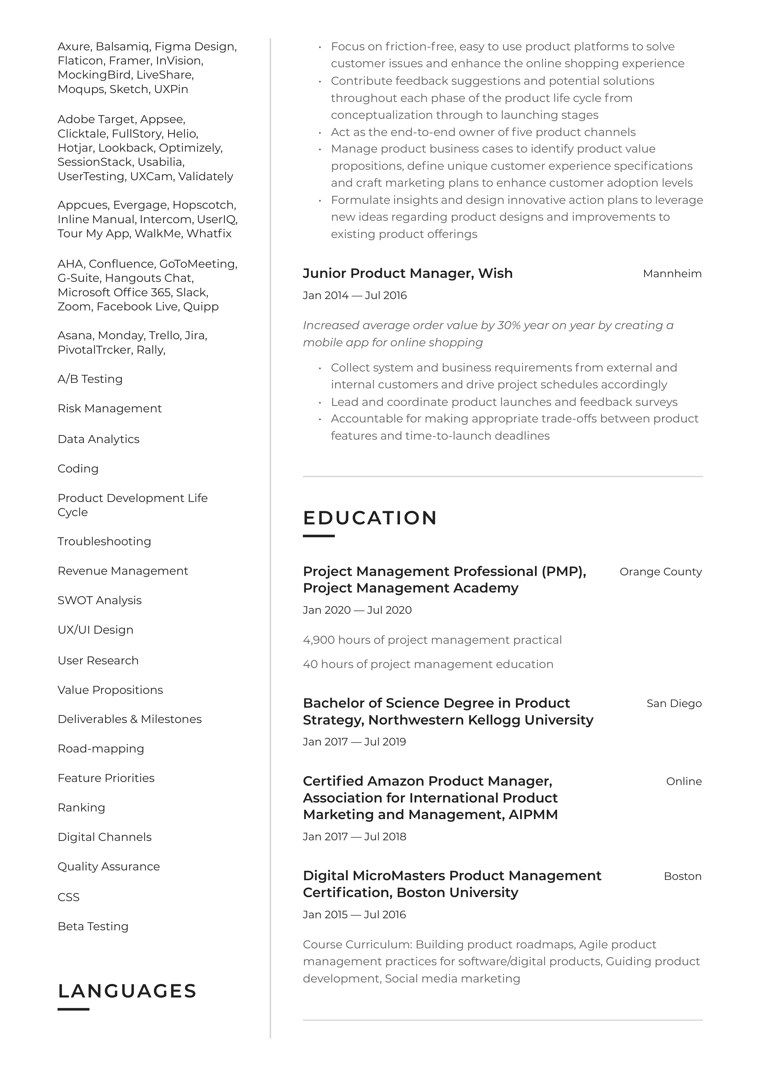 Amazon Product Manager Resume — page 2