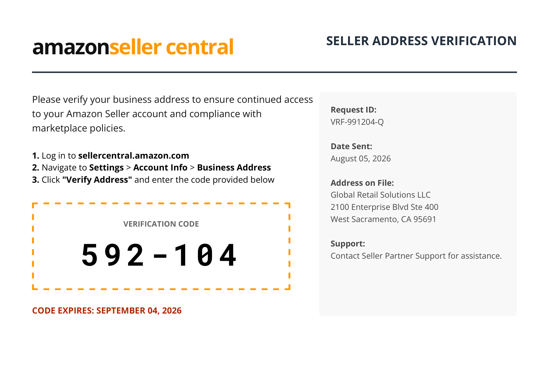 Amazon Seller Address Verification Postcard — page 1