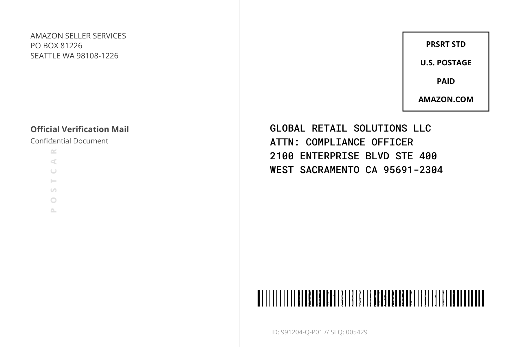 Amazon Seller Address Verification Postcard — page 2